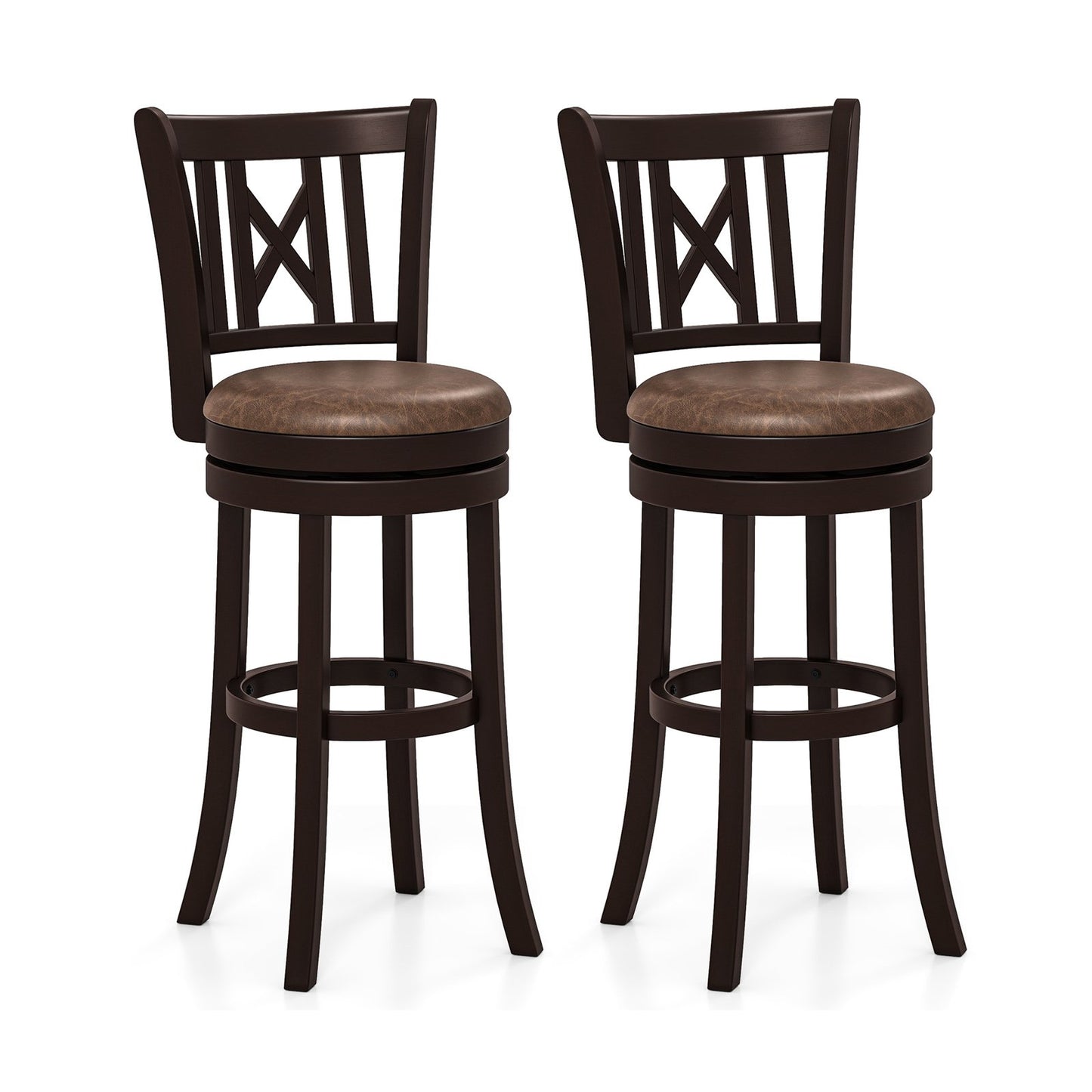 Set of 2 Bar Stools Swivel Bar Chairs with Footrest and Hollowed Backrest-26 inches
