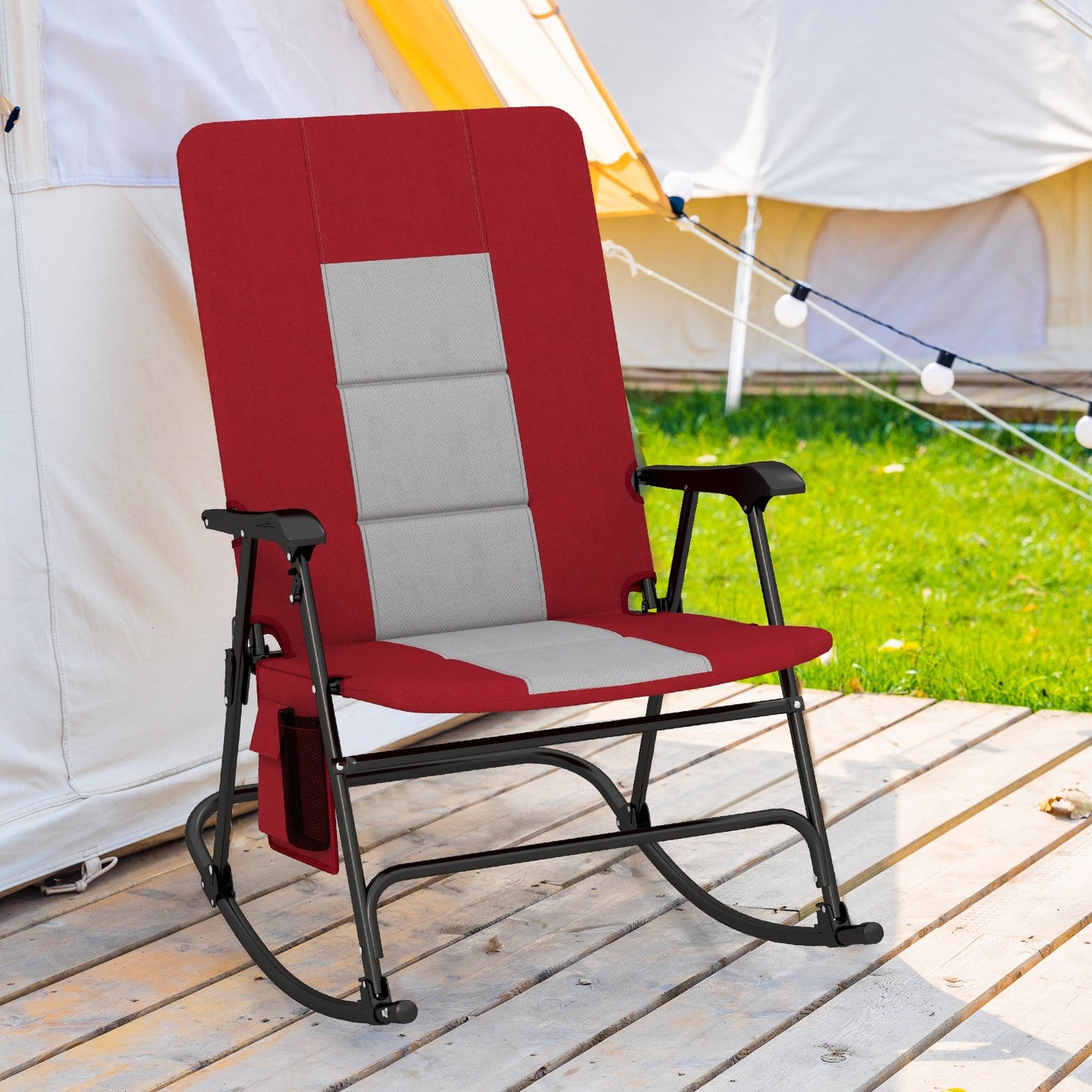 Foldable Rocking Padded Portable Camping Chair with Backrest and Armrest-Blue