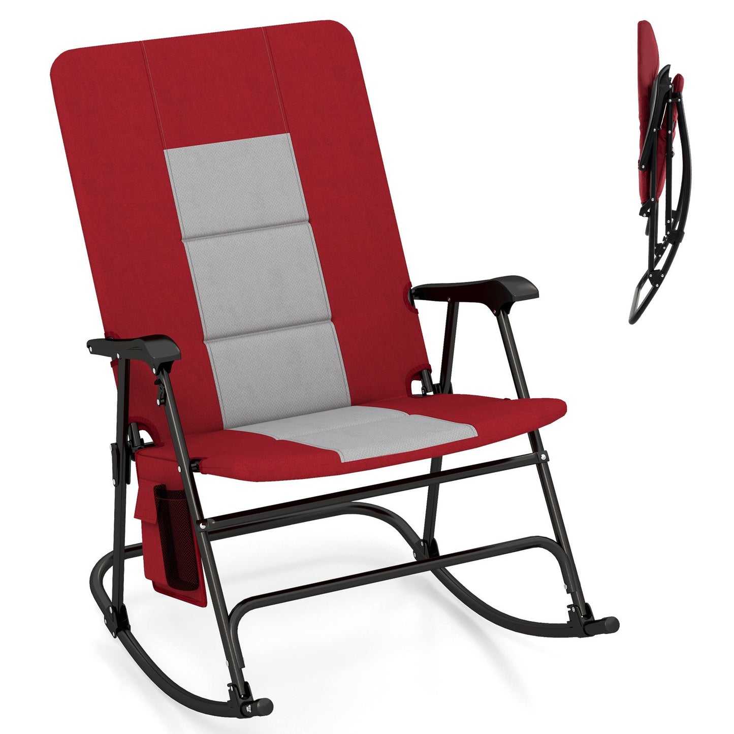 Foldable Rocking Padded Portable Camping Chair with Backrest and Armrest-Blue
