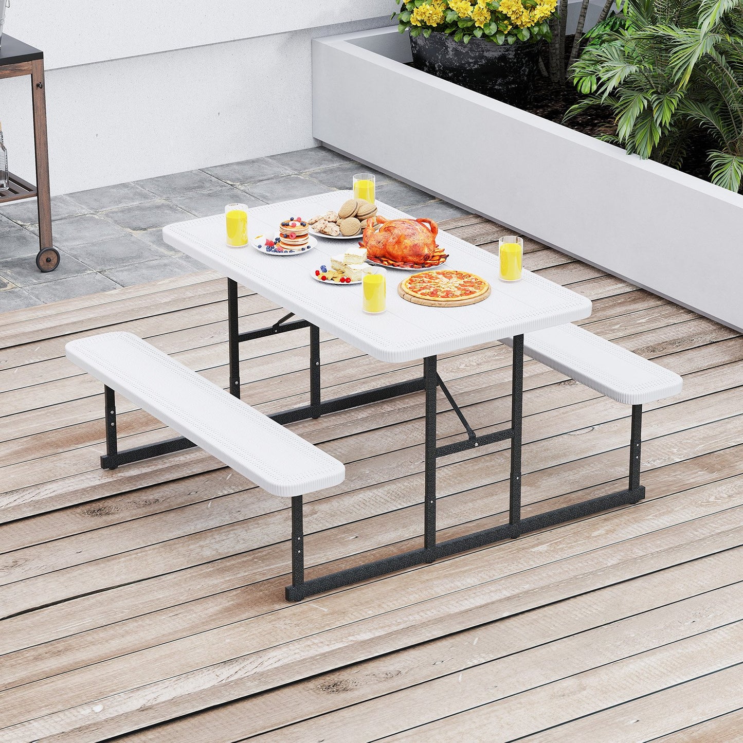 Picnic Table Bench Set for 2-4 People Outdoor Rectangular Camping Dining Table-Black