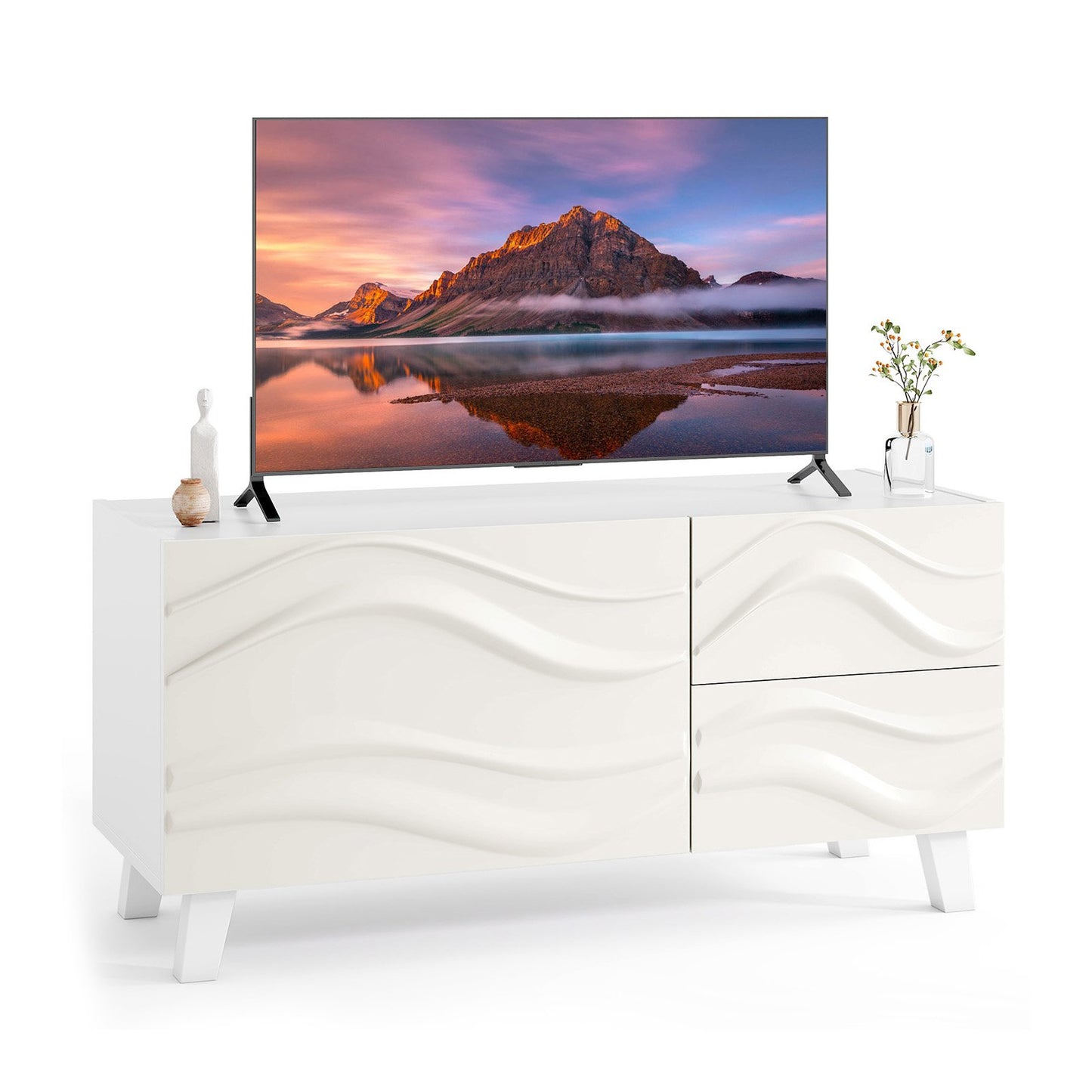 Modern Mid Century TV Stand with Drawers for 44 Inch TV-White