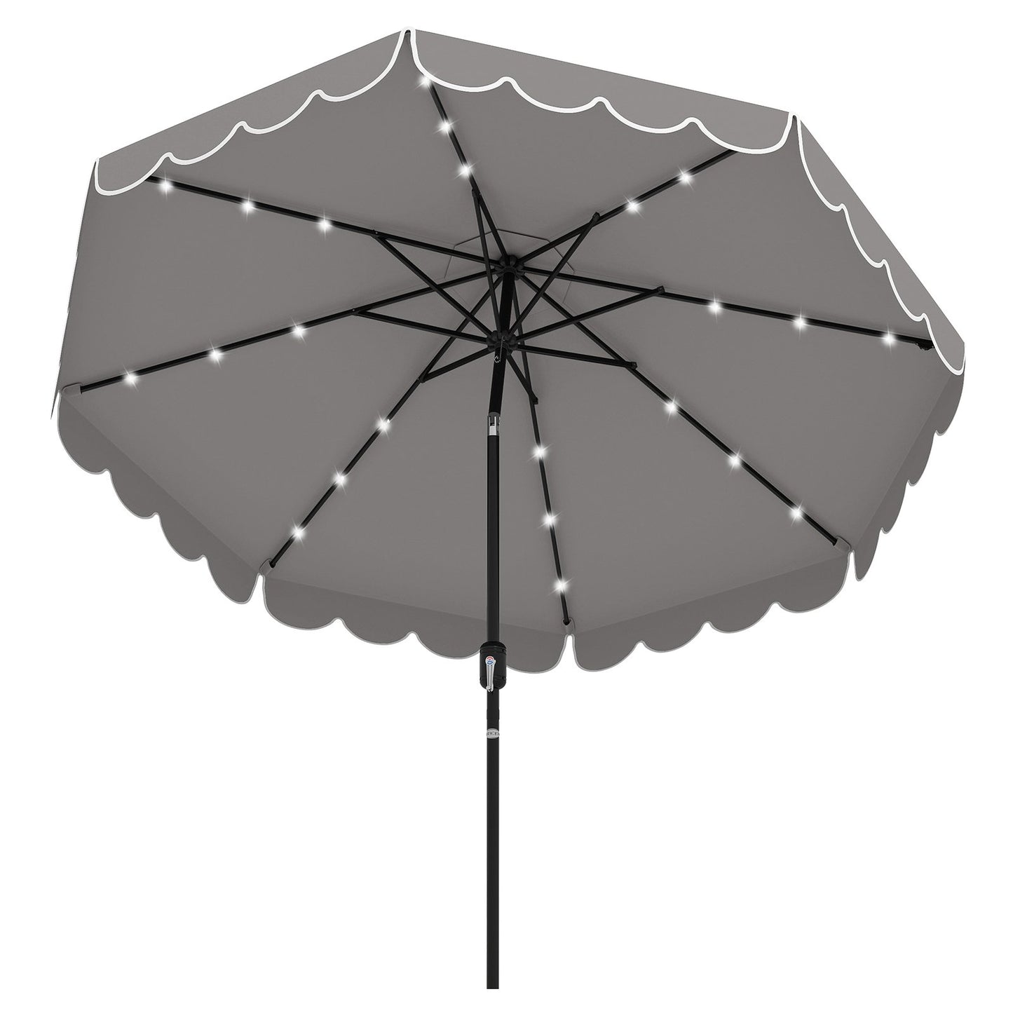 9.3 Feet Solar Patio Umbrella with 24 LED Lights Vented Top and Ruffles-Beige