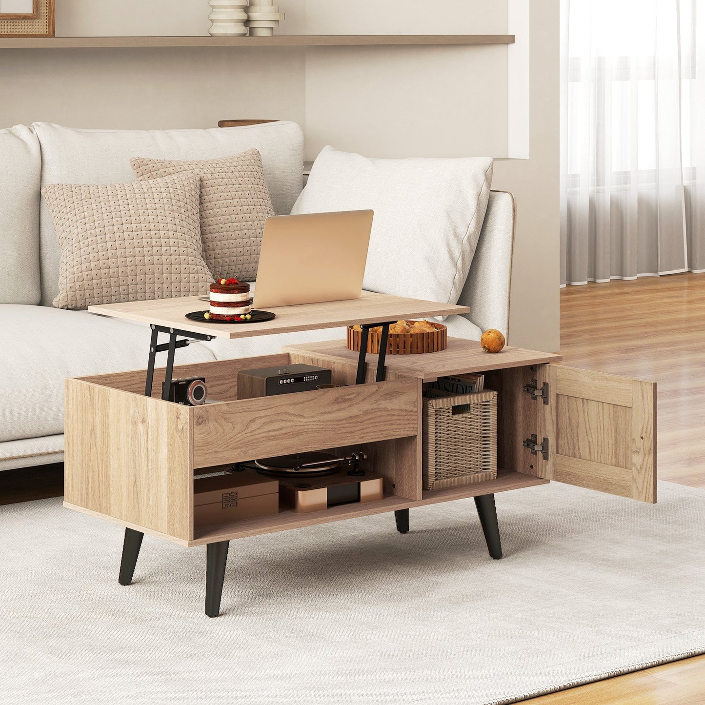Lift Top Coffee Table with Storage and Hidden Compartment-Black