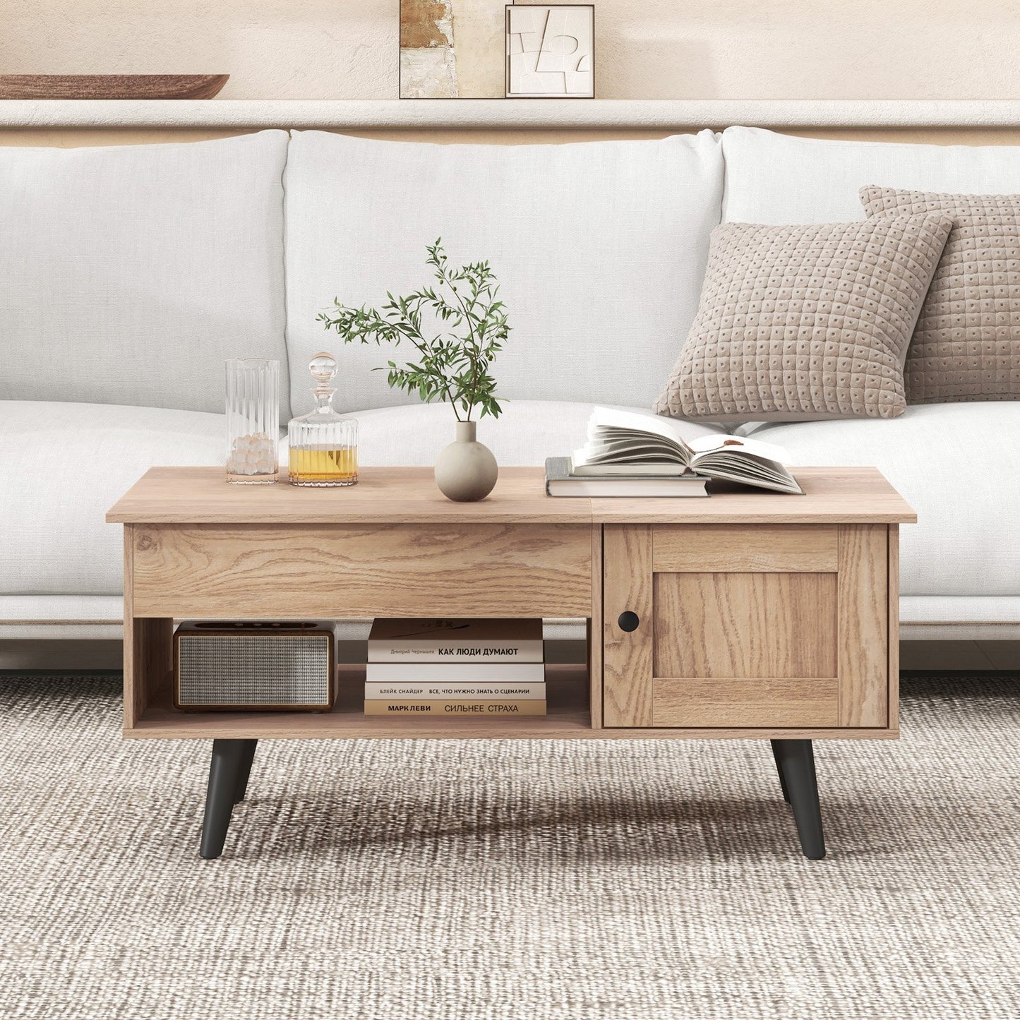 Lift Top Coffee Table with Storage and Hidden Compartment-Black