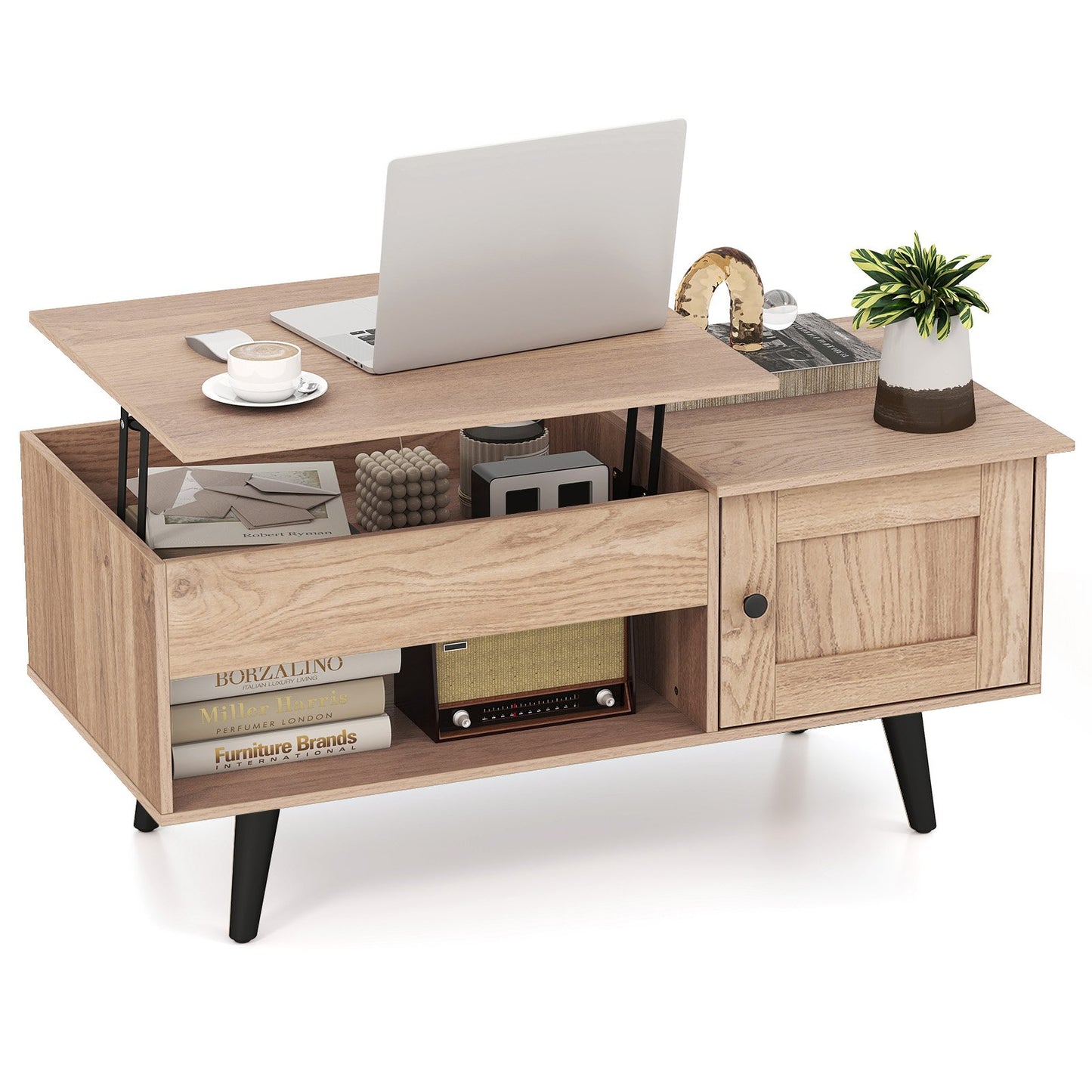 Lift Top Coffee Table with Storage and Hidden Compartment-Black
