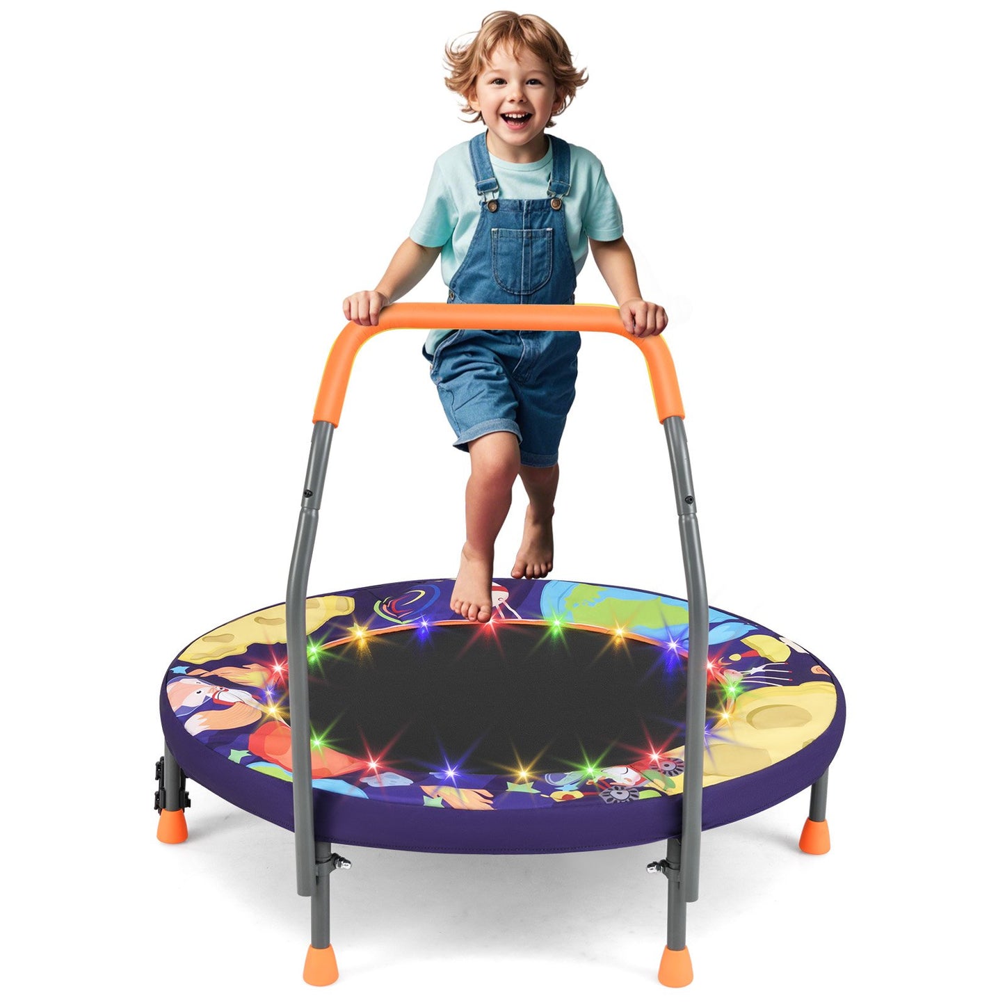 Mini Trampoline Folding Small Rebounder for Kids with Lights-Blue