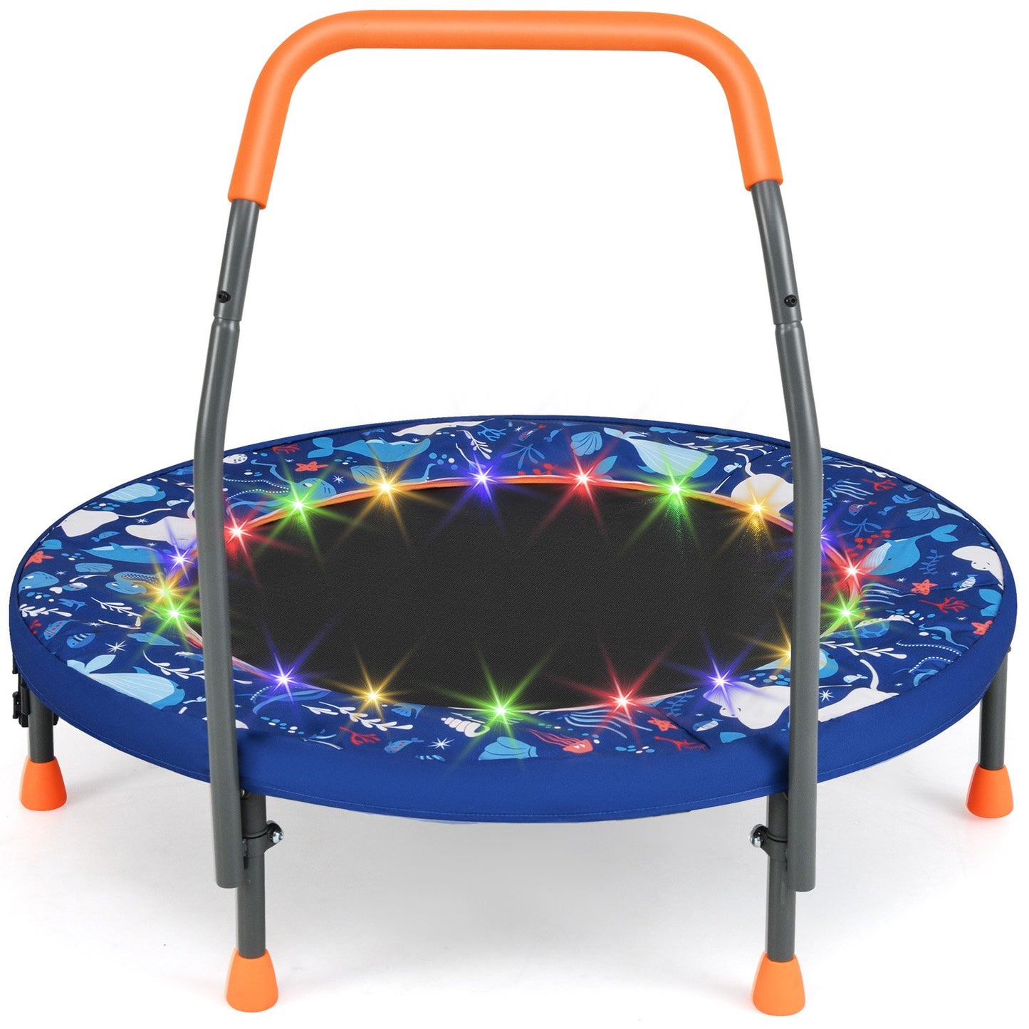 Mini Trampoline Folding Small Rebounder for Kids with Lights-Blue