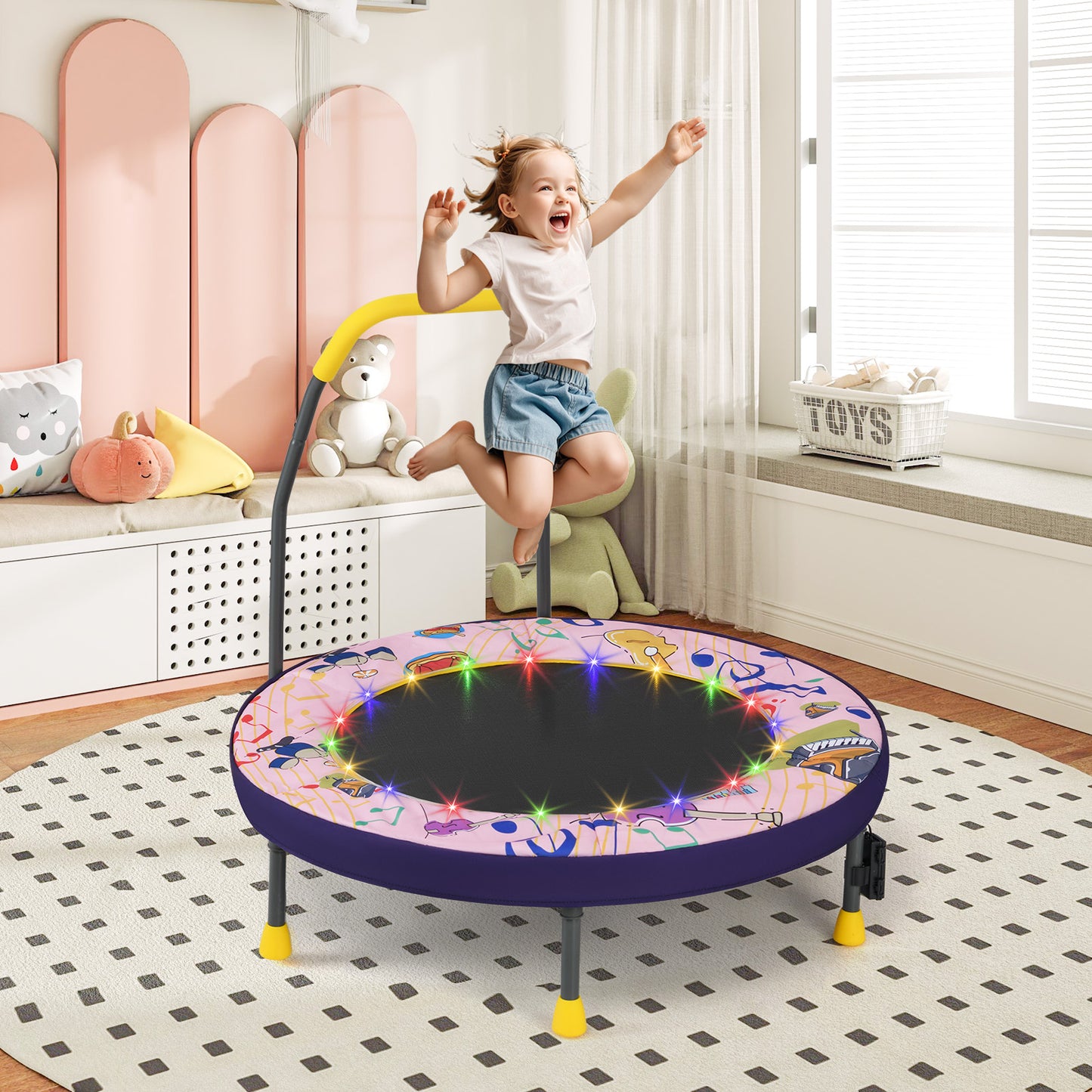 Mini Trampoline Folding Small Rebounder for Kids with Lights-Blue