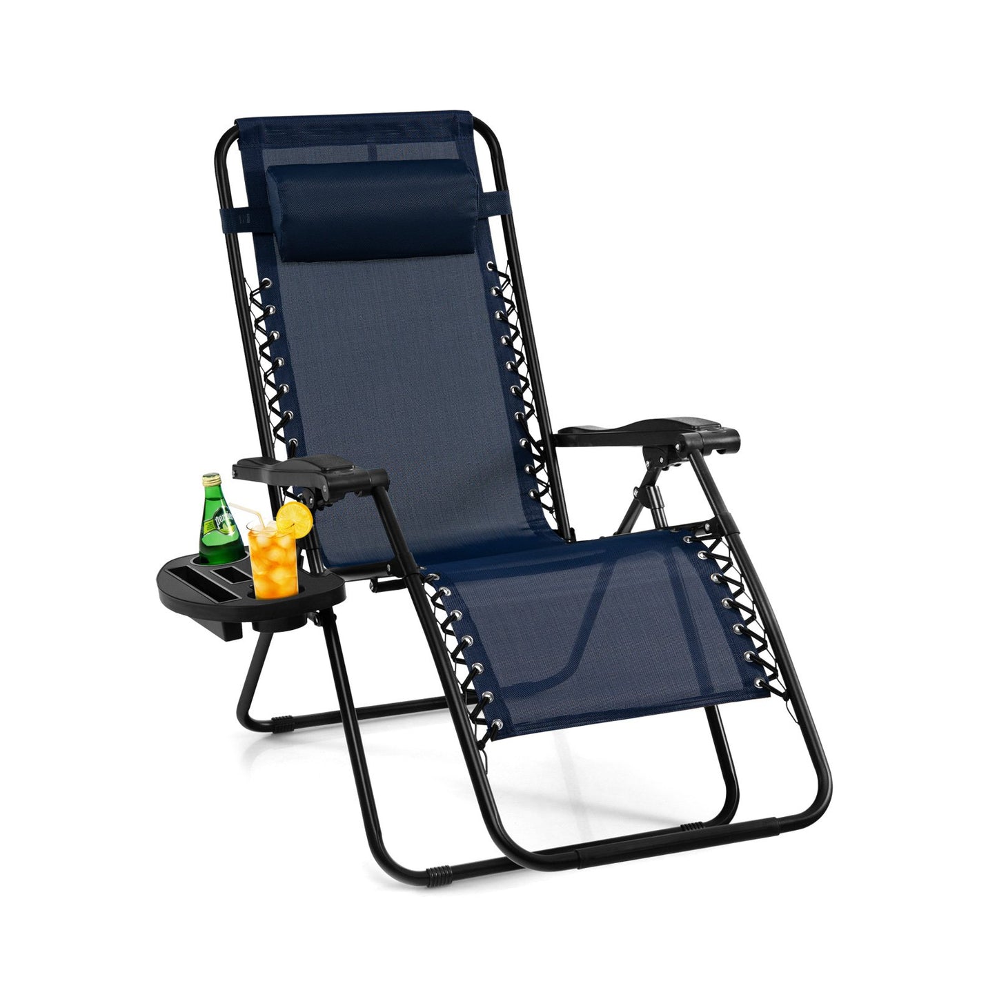 Outdoor Folding Zero Gravity Reclining Lounge Chair with Utility Tray-Beige