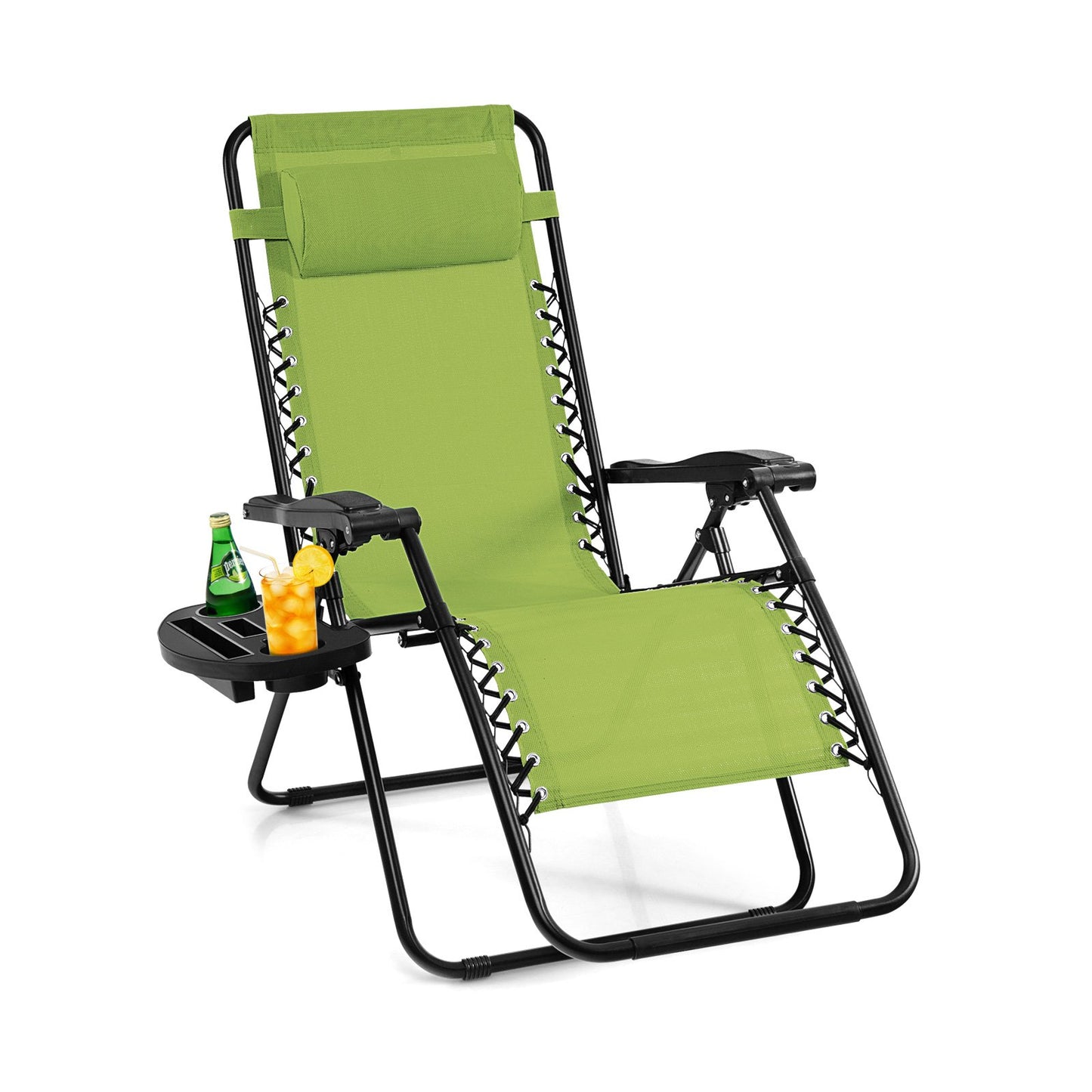 Outdoor Folding Zero Gravity Reclining Lounge Chair with Utility Tray-Beige