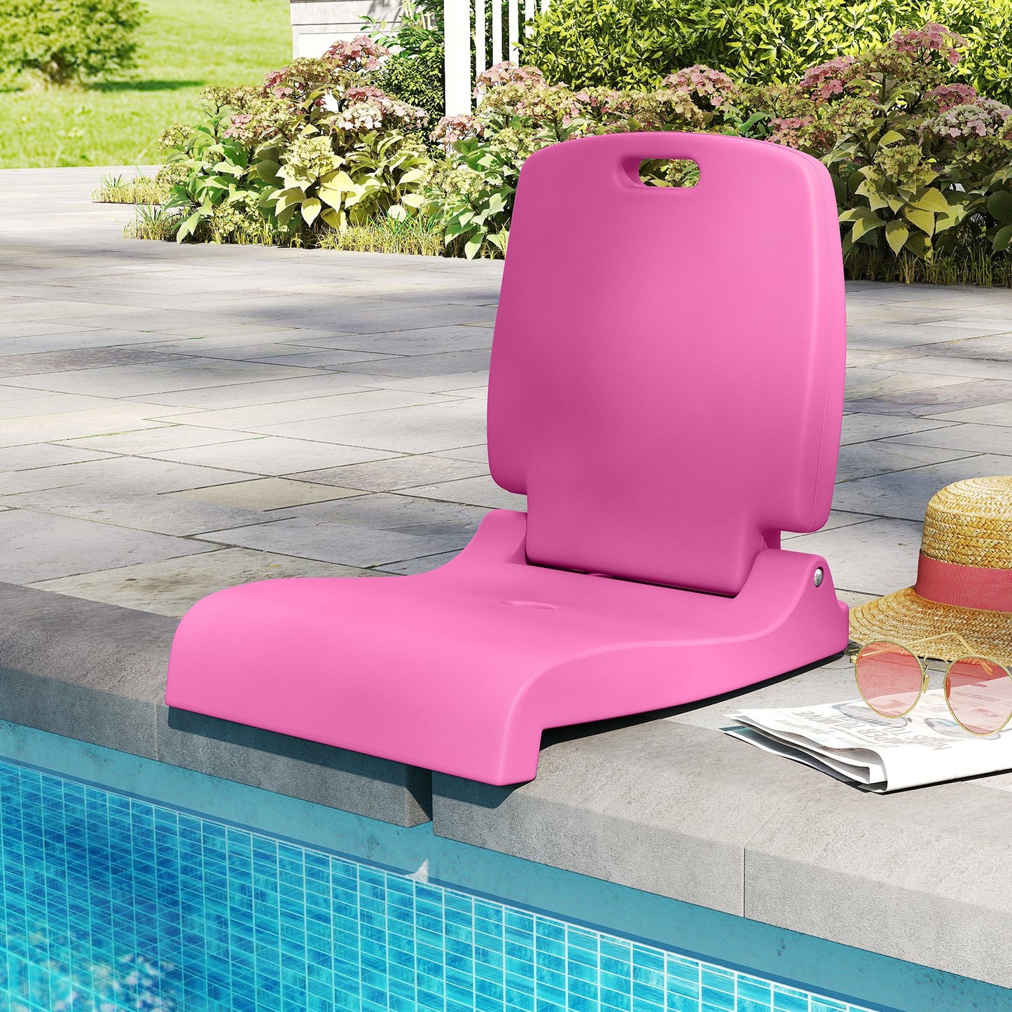 Foldable Outdoor Pool Chair with Handle and Back Support-Blue