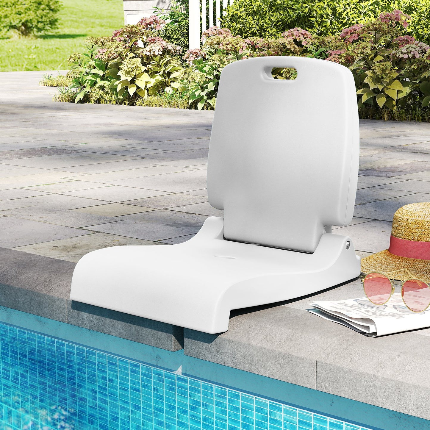Foldable Outdoor Pool Chair with Handle and Back Support-Blue