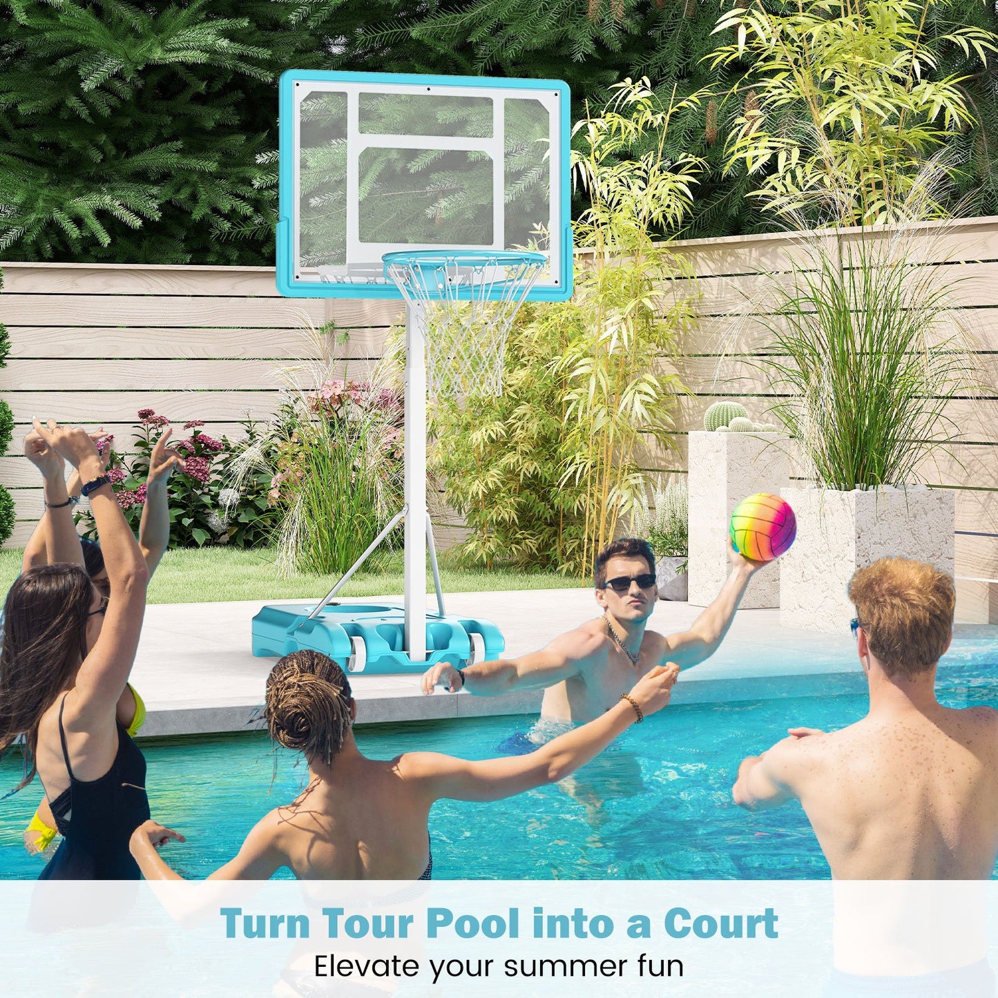 Pool Basketball Hoop Poolside Portable Basketball Goal with Shatterproof Backboard-White
