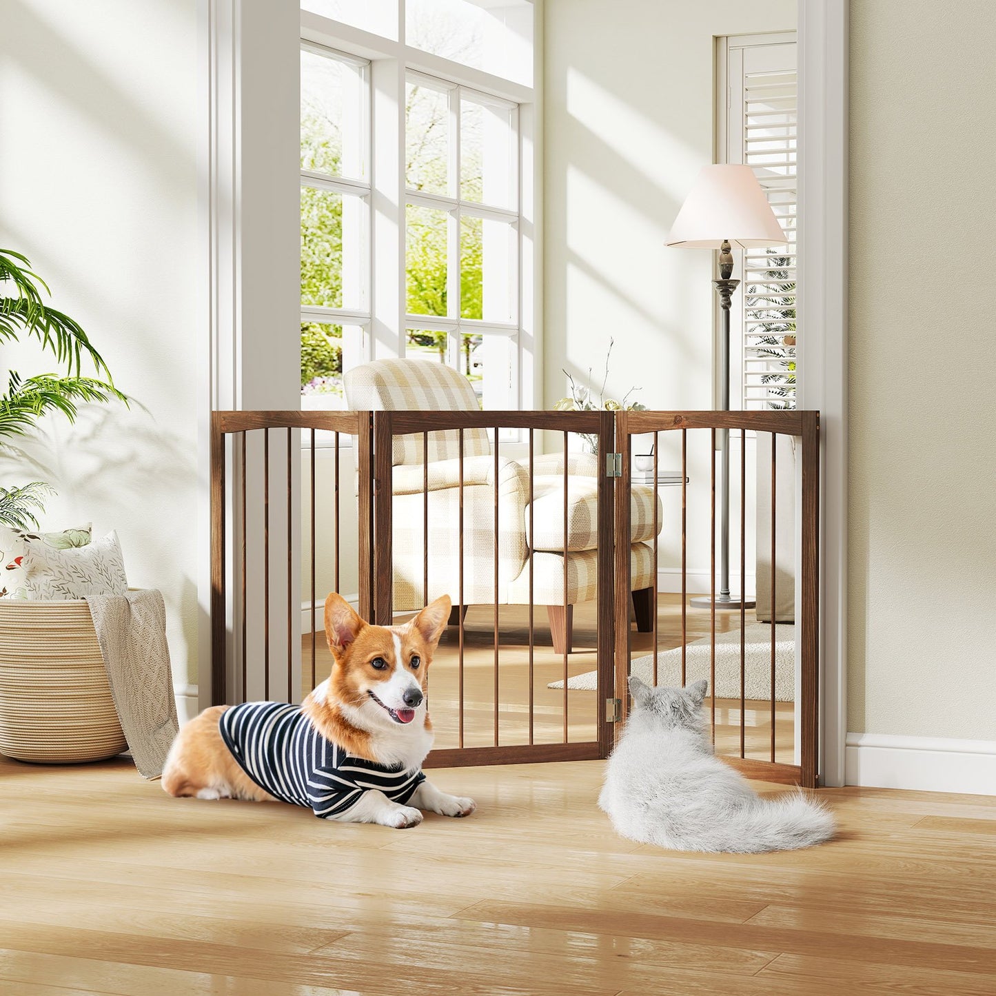 30 Inch Tall Wooden Pet Fence for Cats Small and Medium Dogs-Brown