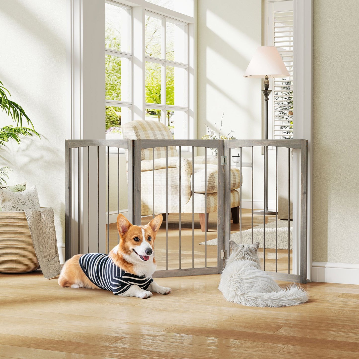 30 Inch Tall Wooden Pet Fence for Cats Small and Medium Dogs-Brown
