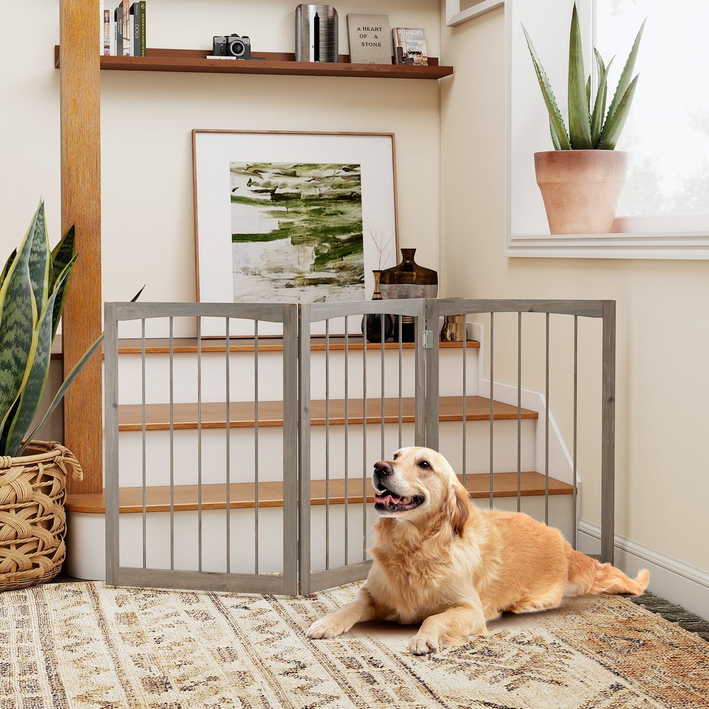 30 Inch Tall Wooden Pet Fence for Cats Small and Medium Dogs-Brown