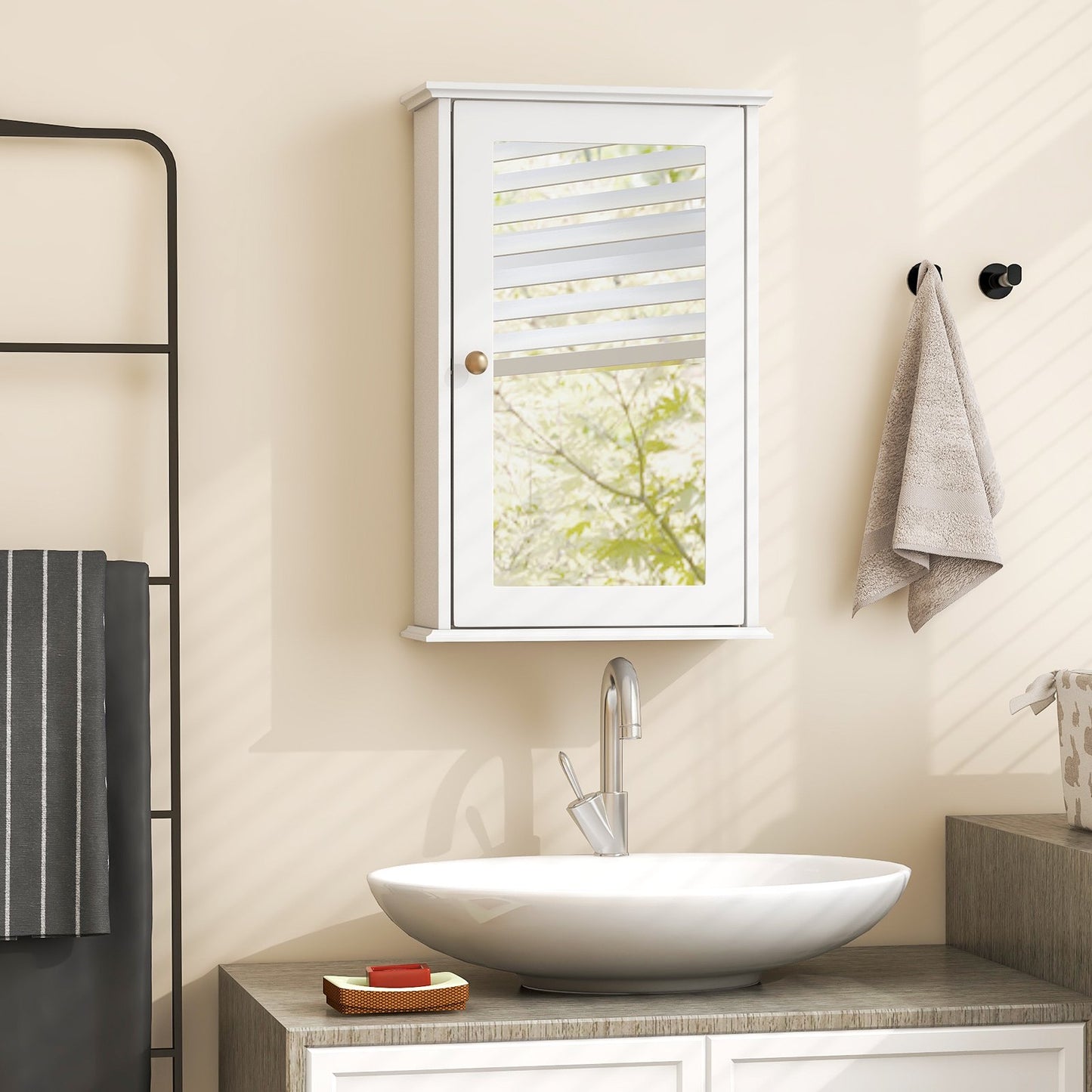Bathroom Wall Cabinet with Single Mirror Door-Brown