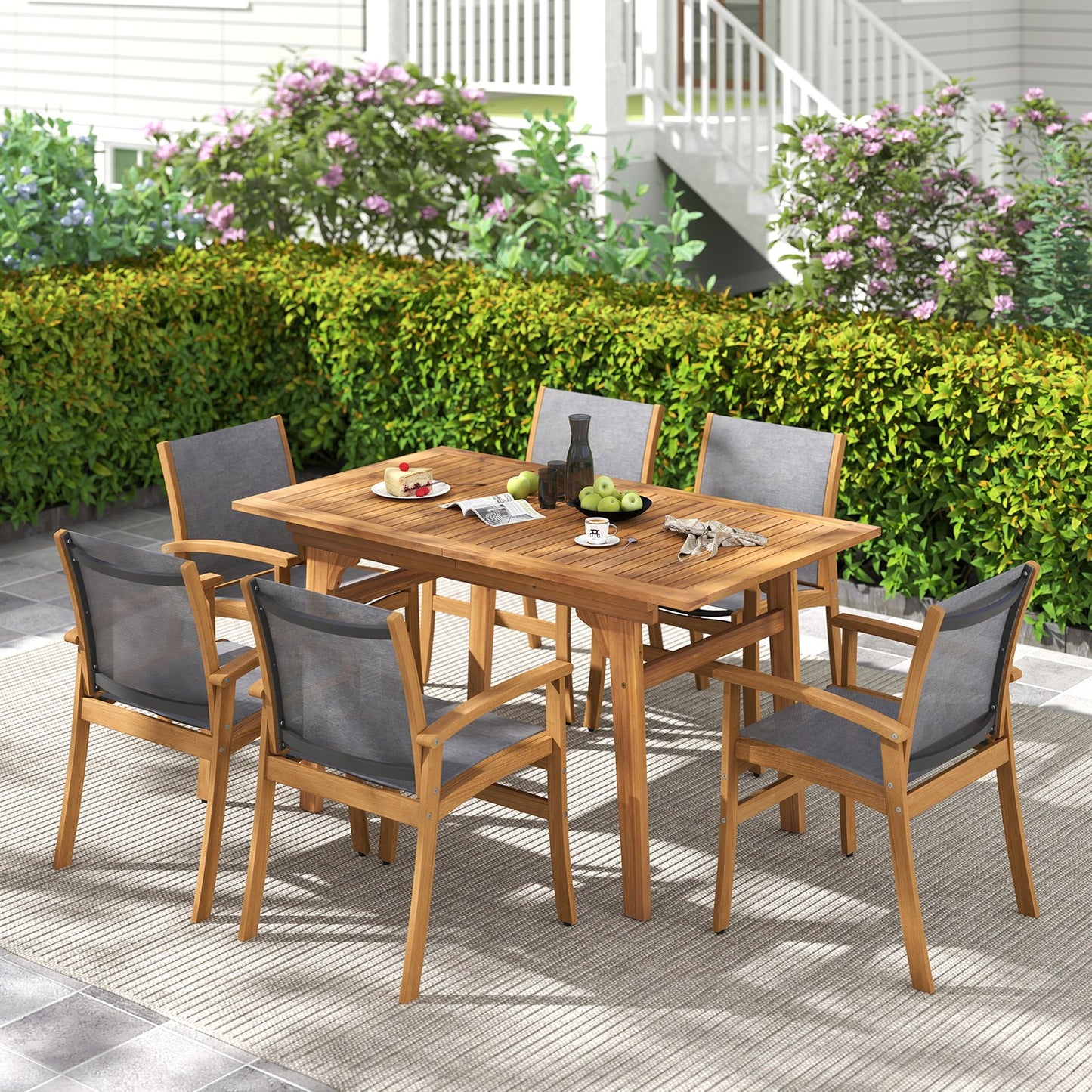55 Inch Patio Dining Table Expandable for 6-8 People with Umbrella Hole