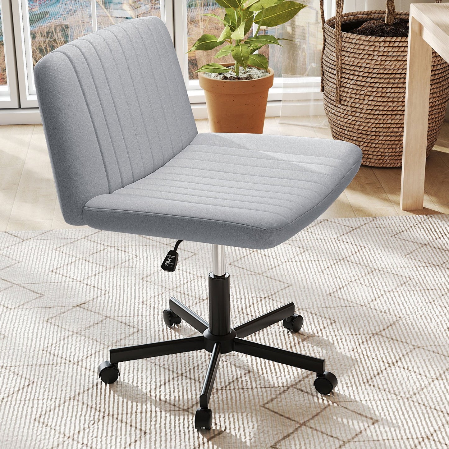Criss Cross Chair with Wheels Cross-Legged Swivel Desk Chair with Soft-Padded Wide Seat-Beige