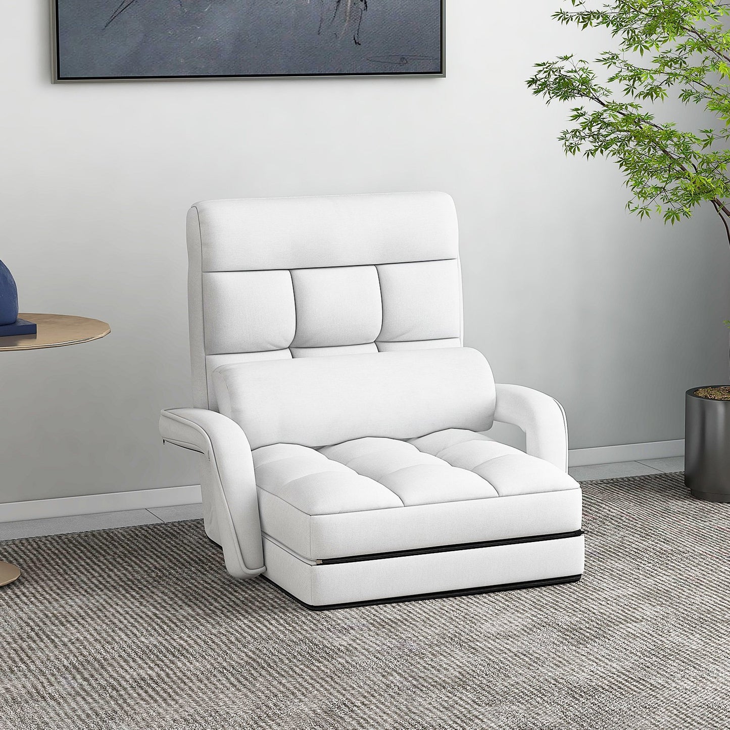 Folding Lazy Floor Chair Sofa with Armrests and Pillow-Blue