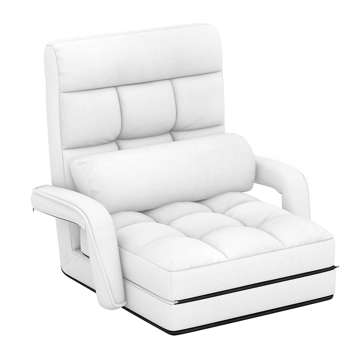 Folding Lazy Floor Chair Sofa with Armrests and Pillow-Blue