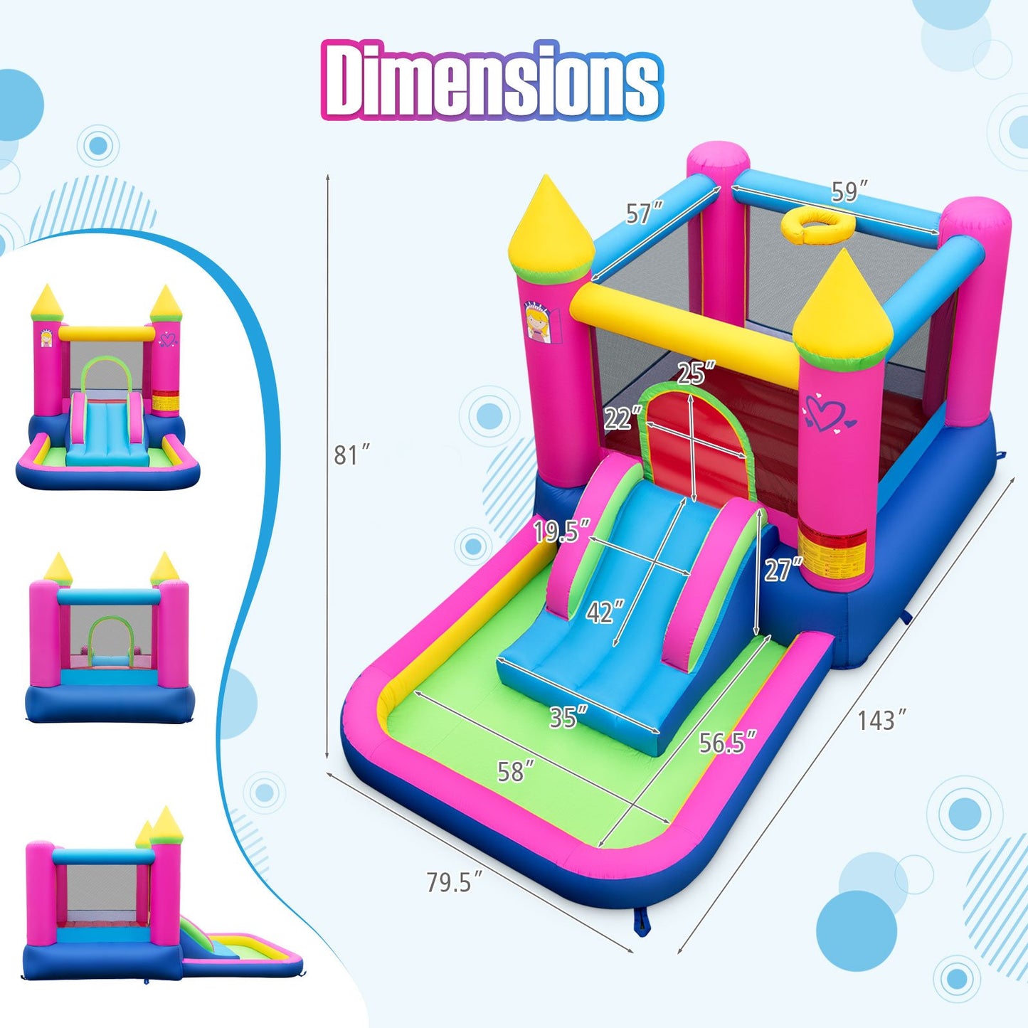 Inflatable Bounce House Cute Princess Bouncy Castle with 520W Blower