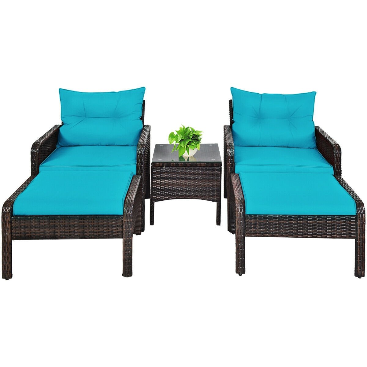 5 Pcs Patio Rattan Wicker Sofa Furniture Set
