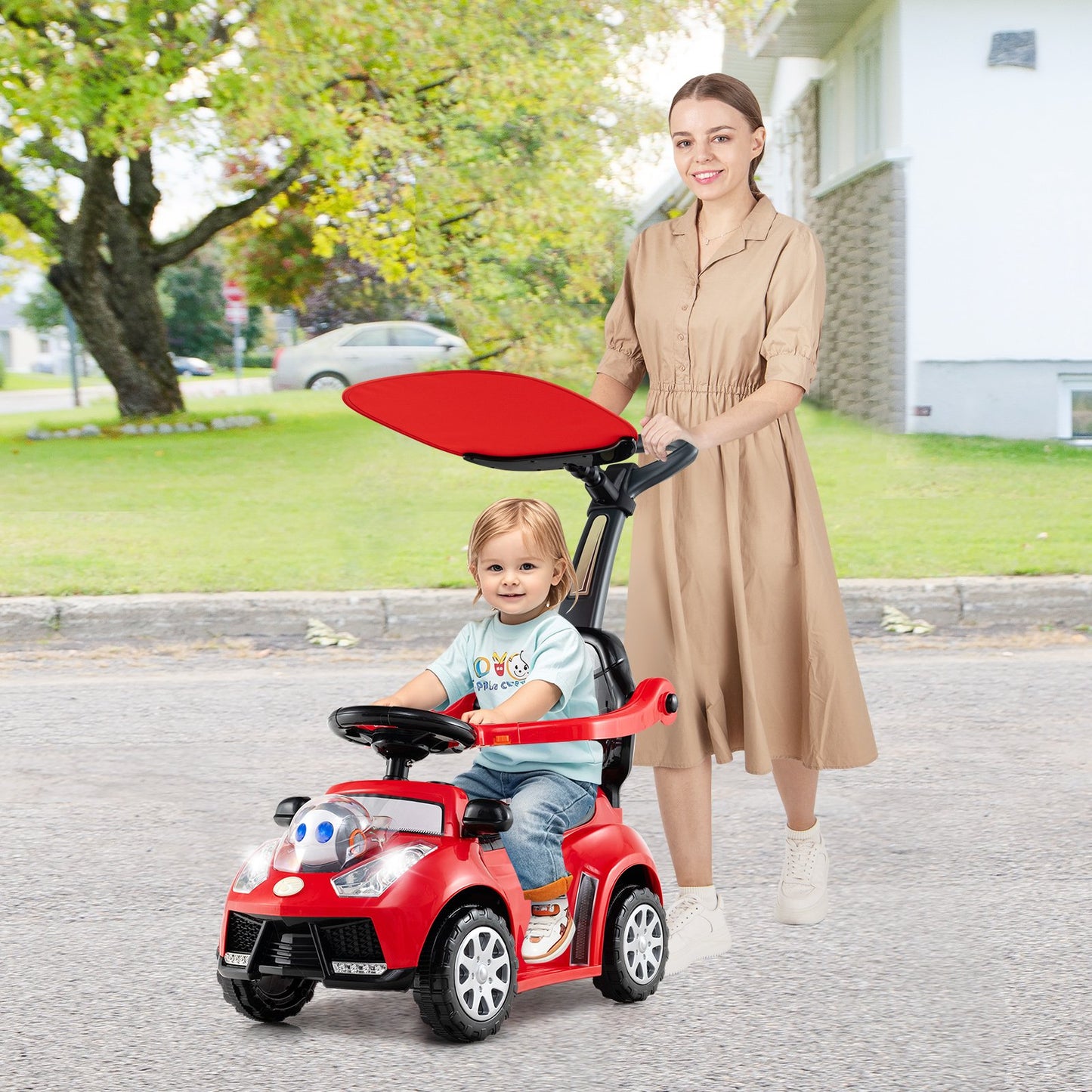 3 in 1 Push Car for Toddler Stroller Sliding Walking Car for Boys and Girls-Pink