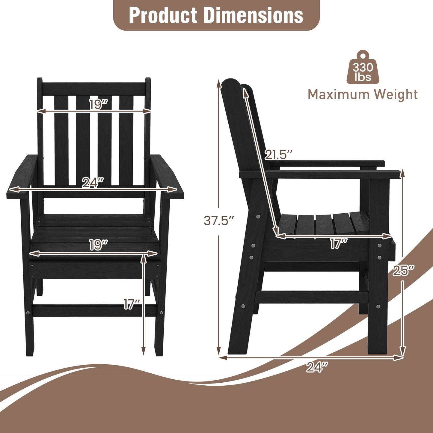 Set of 2 Patio Dining Chairs with Wide Armrests-Black