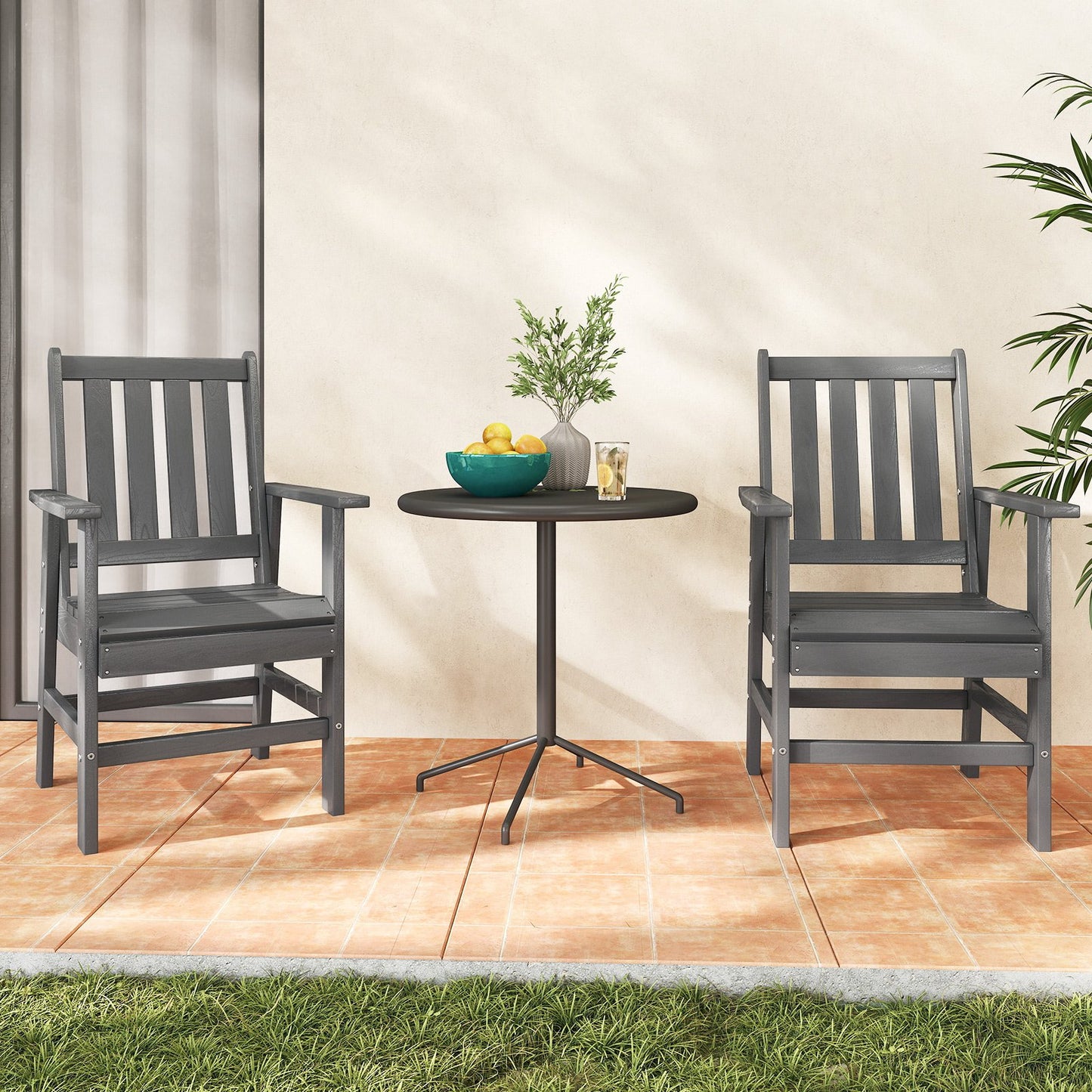 Set of 2 Patio Dining Chairs with Wide Armrests-Black