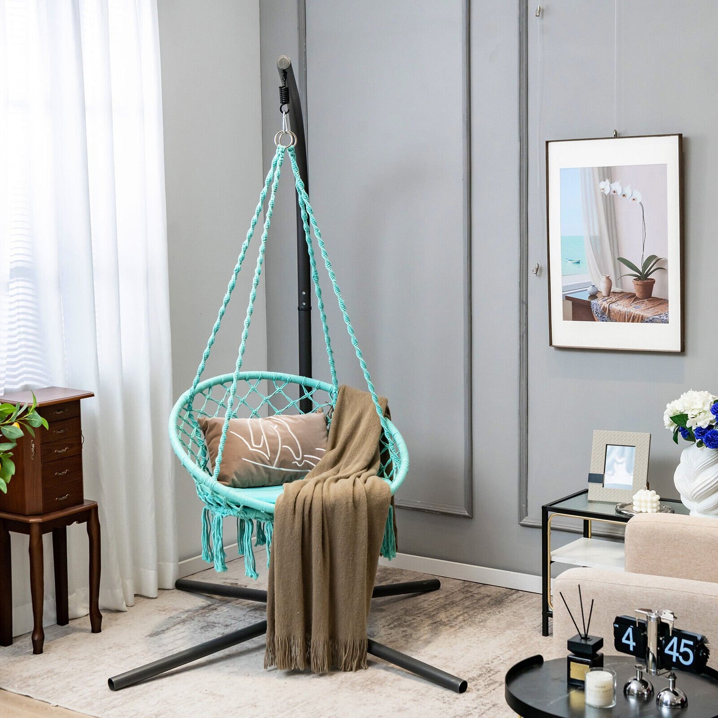 Cushioned Hammock Swing Chair with Hanging Kit-Beige
