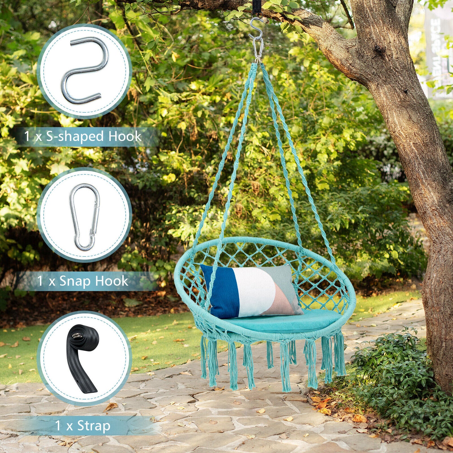 Cushioned Hammock Swing Chair with Hanging Kit-Beige