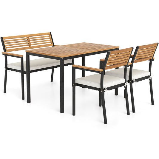 4-Piece Patio Furniture Set Outdoor Dining Chair Set-White