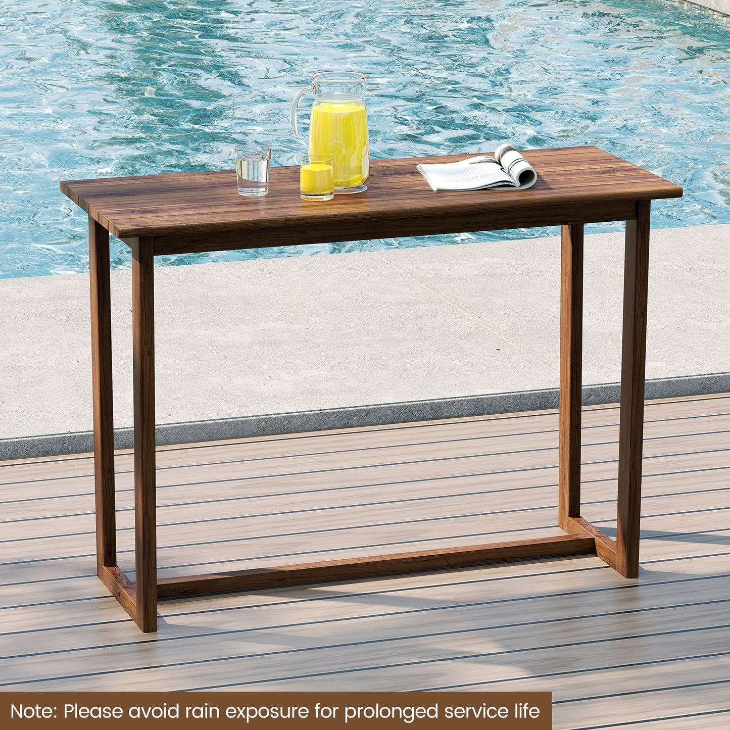 59 Inch Outdoor Bar Table with Slatted Top