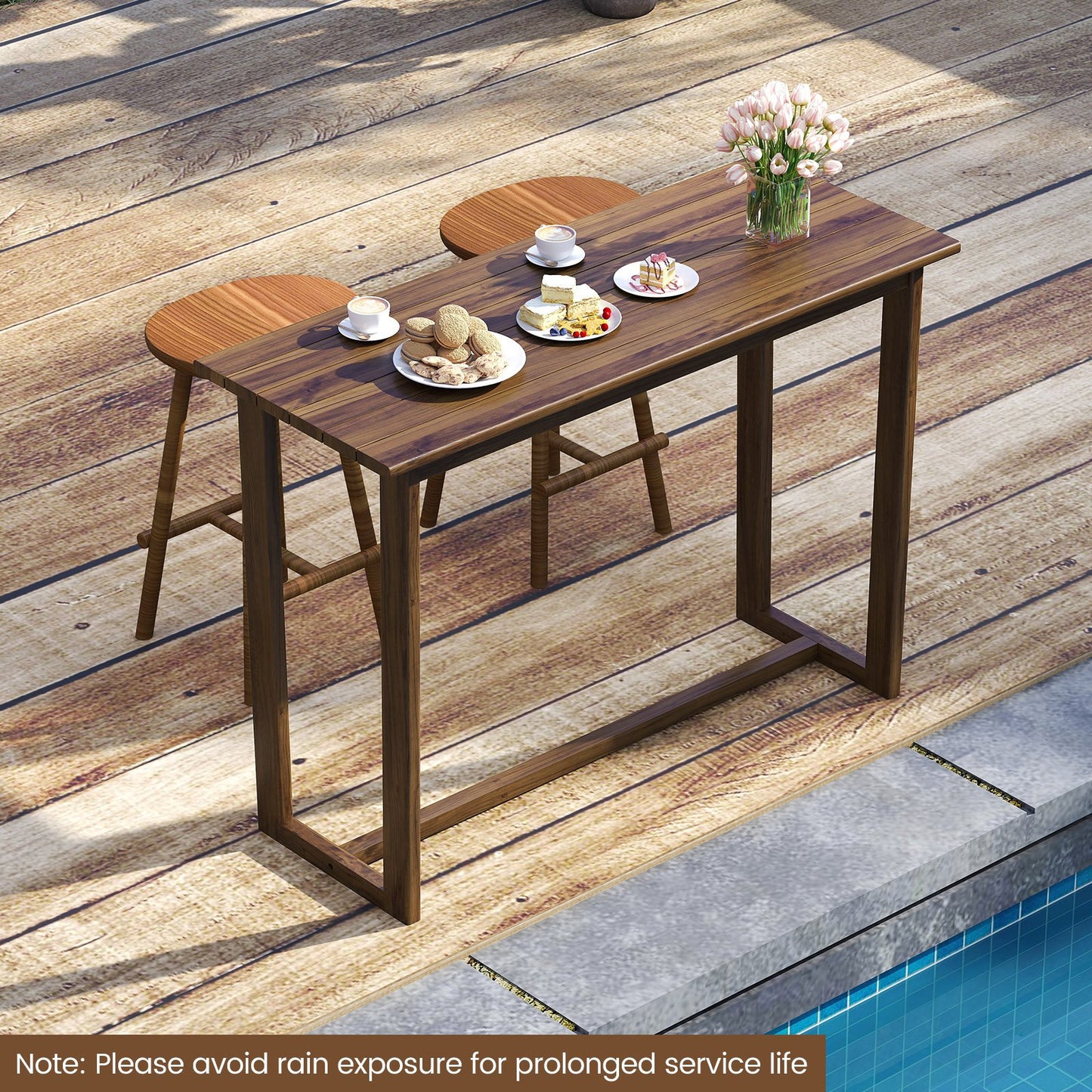 59 Inch Outdoor Bar Table with Slatted Top