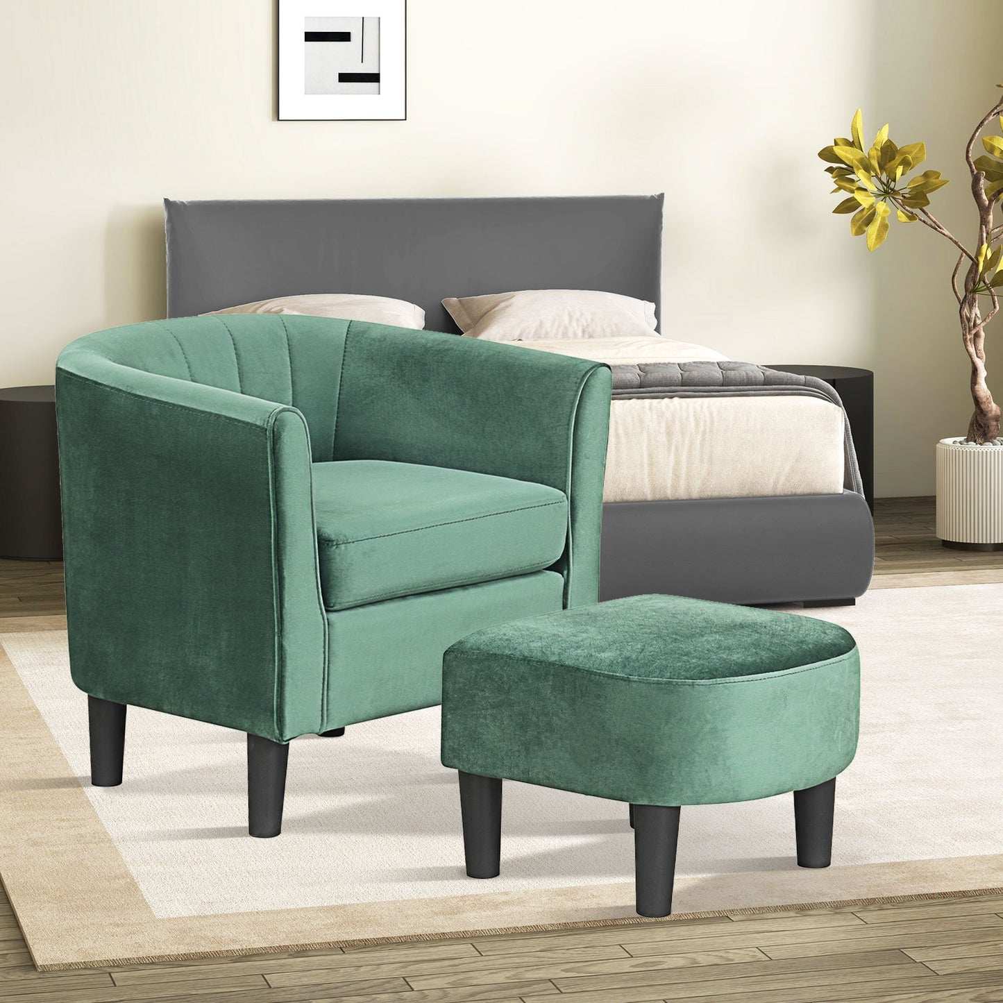 Upholstered Teddy Velvet Club Barrel Chair with Ottoman with Footrest-Beige
