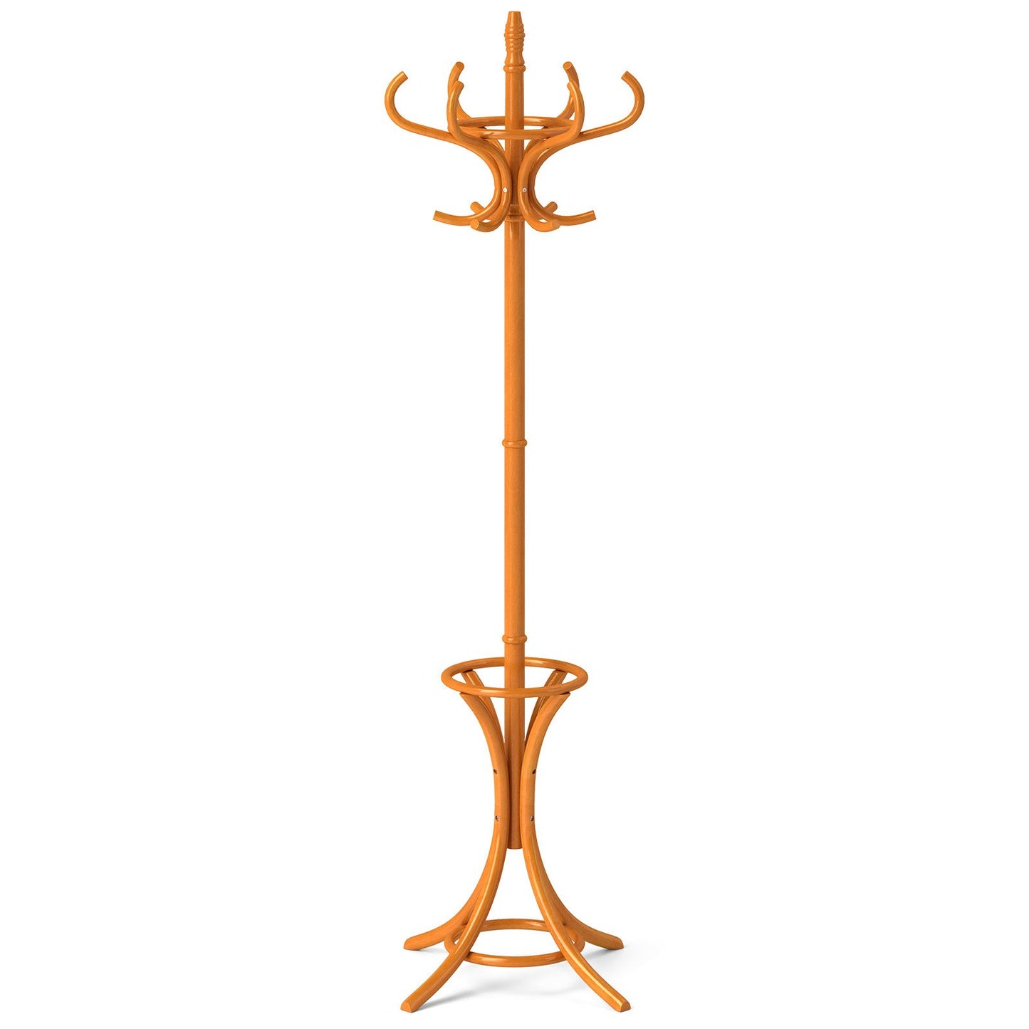 Wood Standing Hat Coat Rack w/ Umbrella Stand-Black