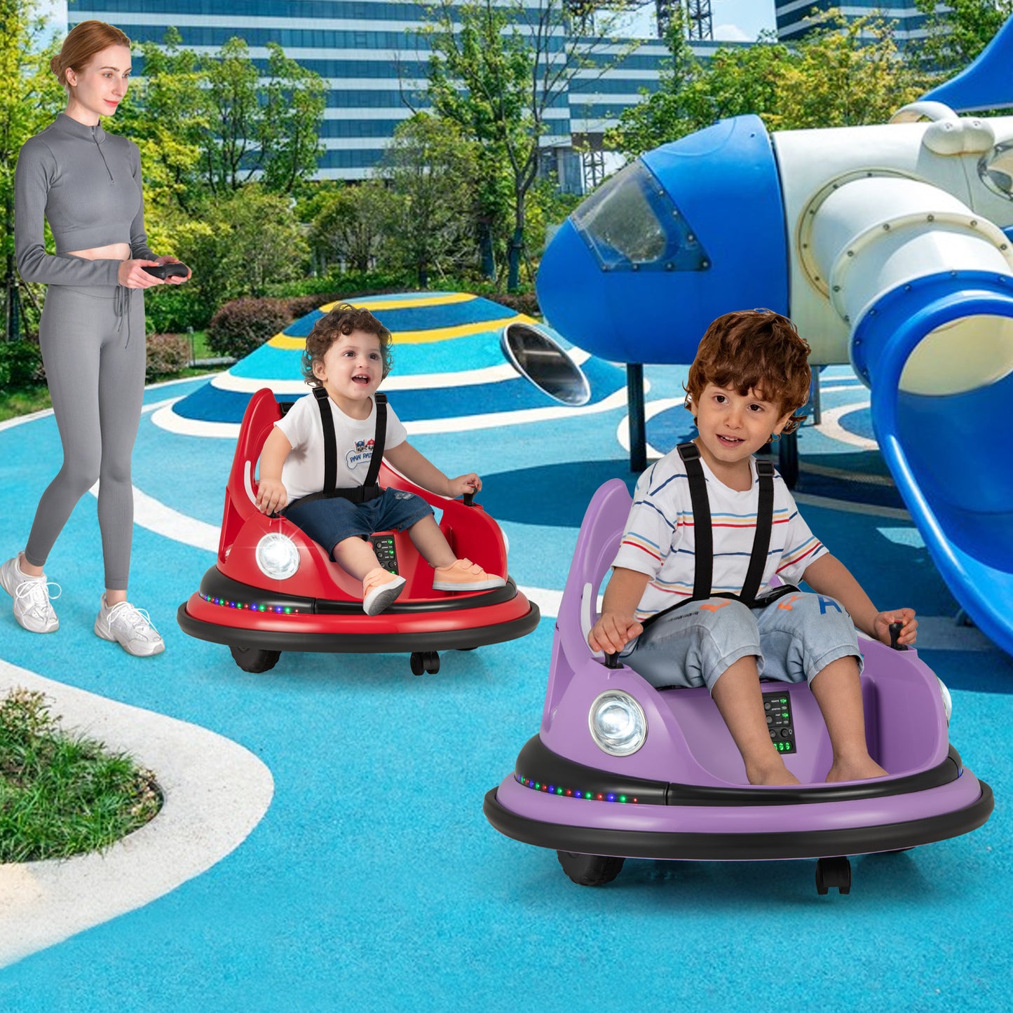 12V Kids Ride On Bumper Car with Remote Control and Dual Joysticks-Blue