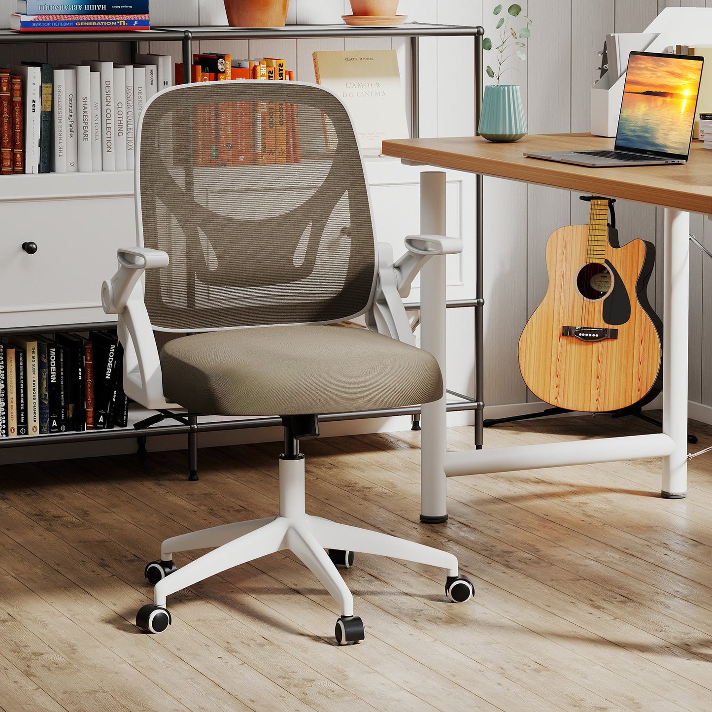 Ergonomic Computer Desk Chair with Lumbar Support and Flip-up Arms-Black