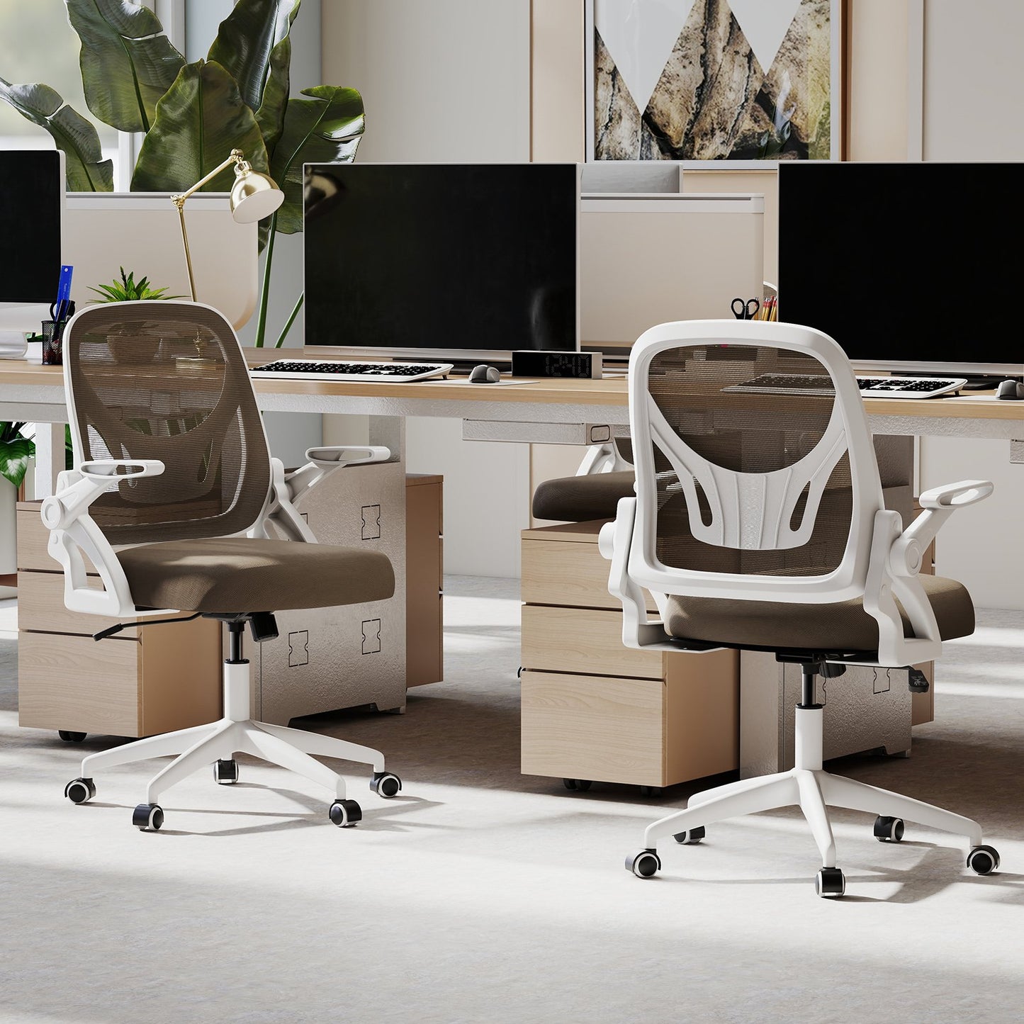 Ergonomic Computer Desk Chair with Lumbar Support and Flip-up Arms-Black