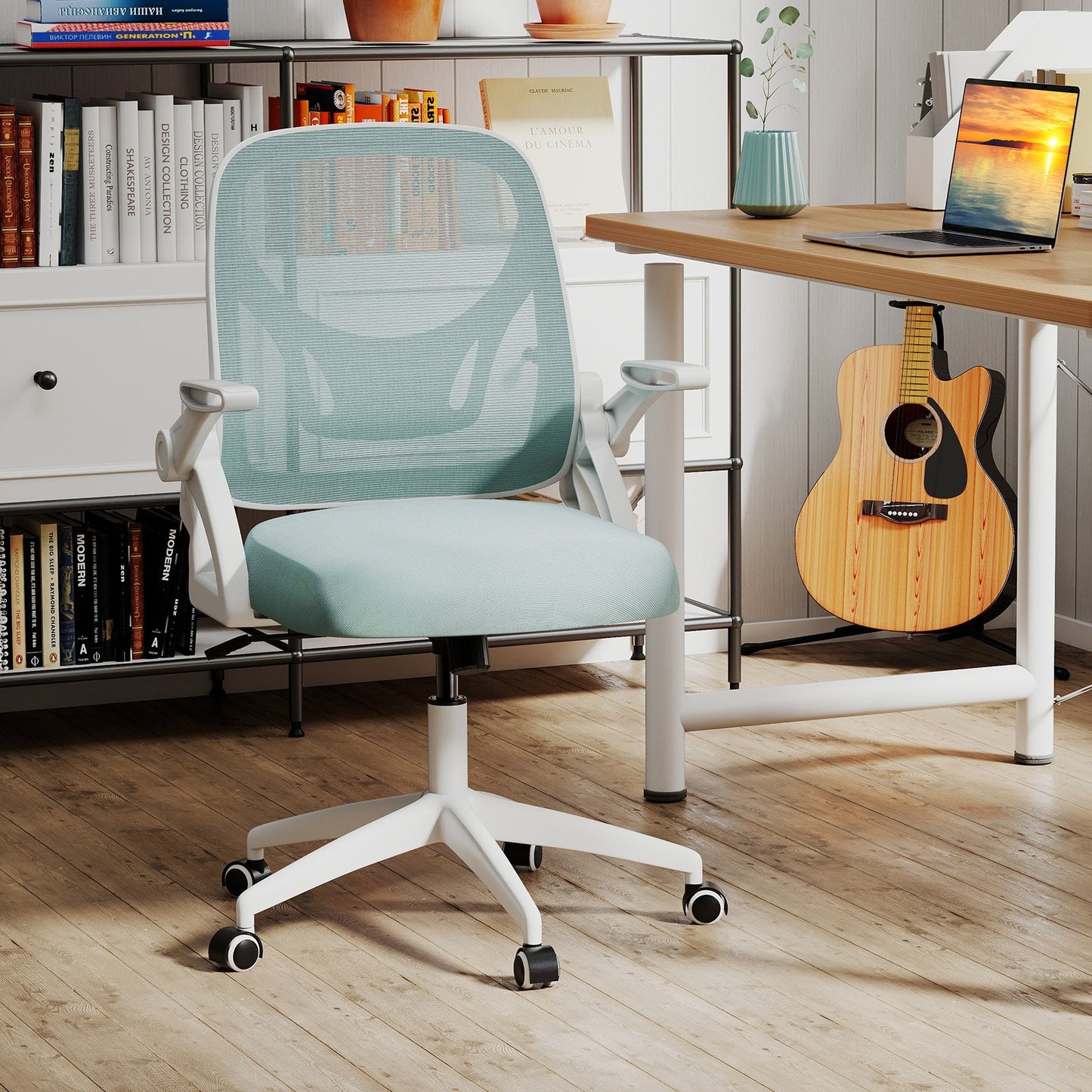 Ergonomic Computer Desk Chair with Lumbar Support and Flip-up Arms-Black