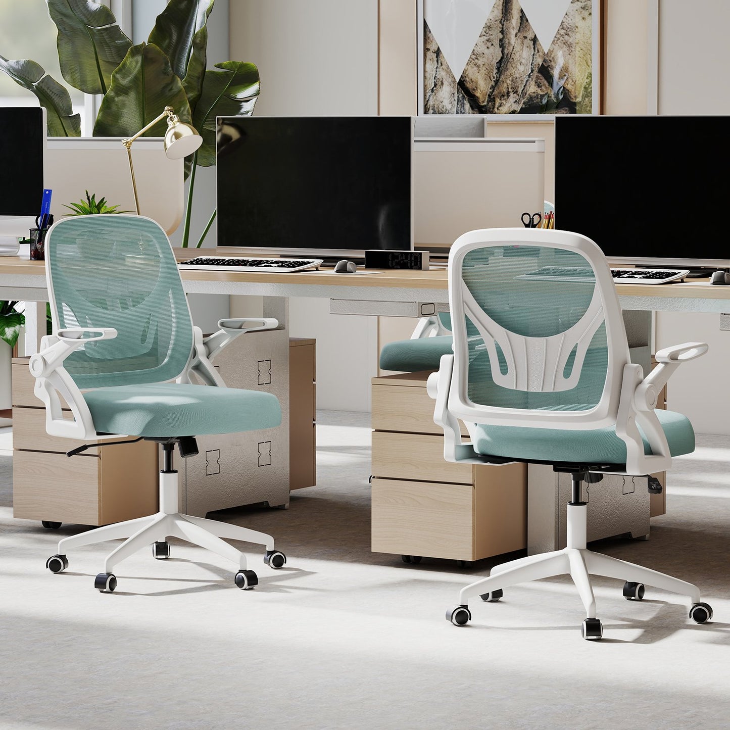 Ergonomic Computer Desk Chair with Lumbar Support and Flip-up Arms-Black
