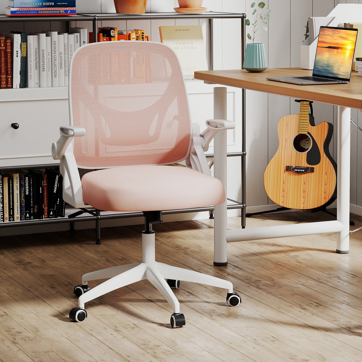 Ergonomic Computer Desk Chair with Lumbar Support and Flip-up Arms-Black