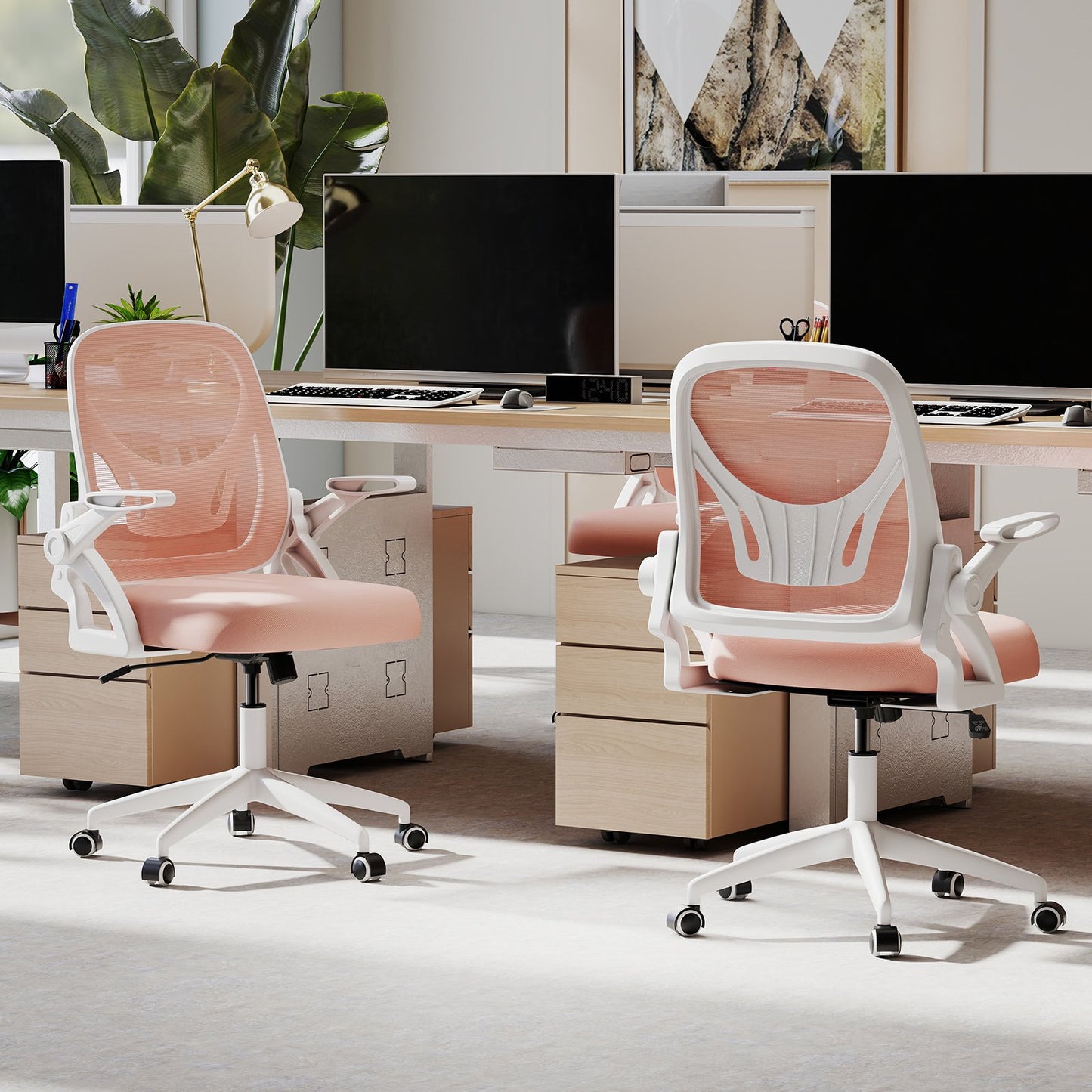 Ergonomic Computer Desk Chair with Lumbar Support and Flip-up Arms-Black