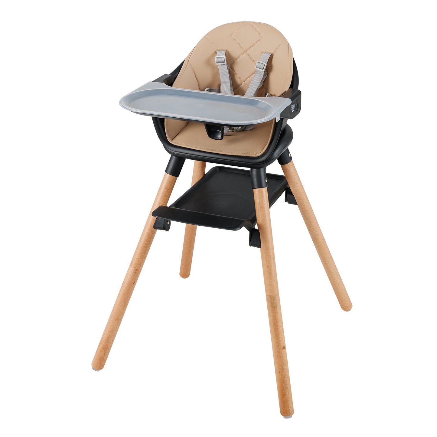 6 in 1 Convertible Highchair with Safety Harness and Removable Tray-Beige