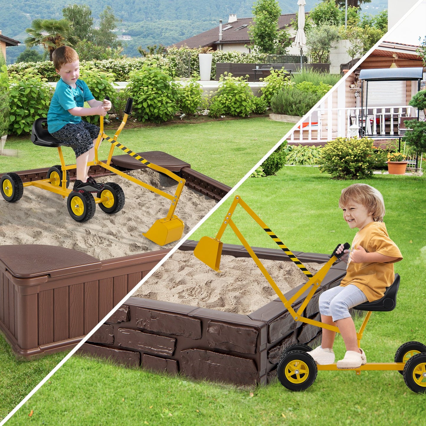 Sand Digger for Kids with 2-Handed Controls and Flexible Shovel-Blue