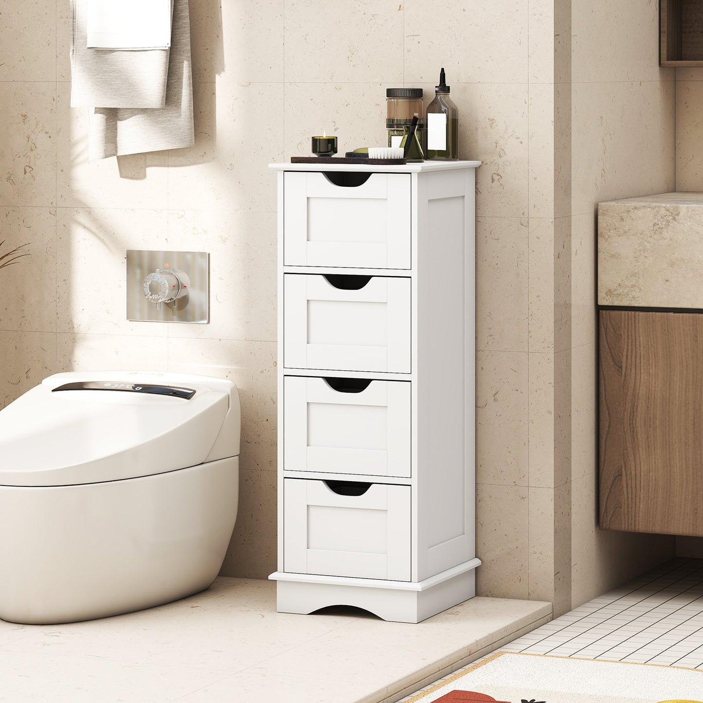 Bathroom Storage Cabinet with Cutout Handles and 4 Drawers-Black