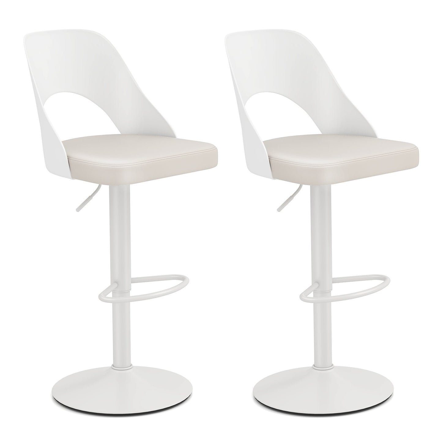 Bar Stools Set of 2 with Enlarged PU Leather Seat and Footrest-Black