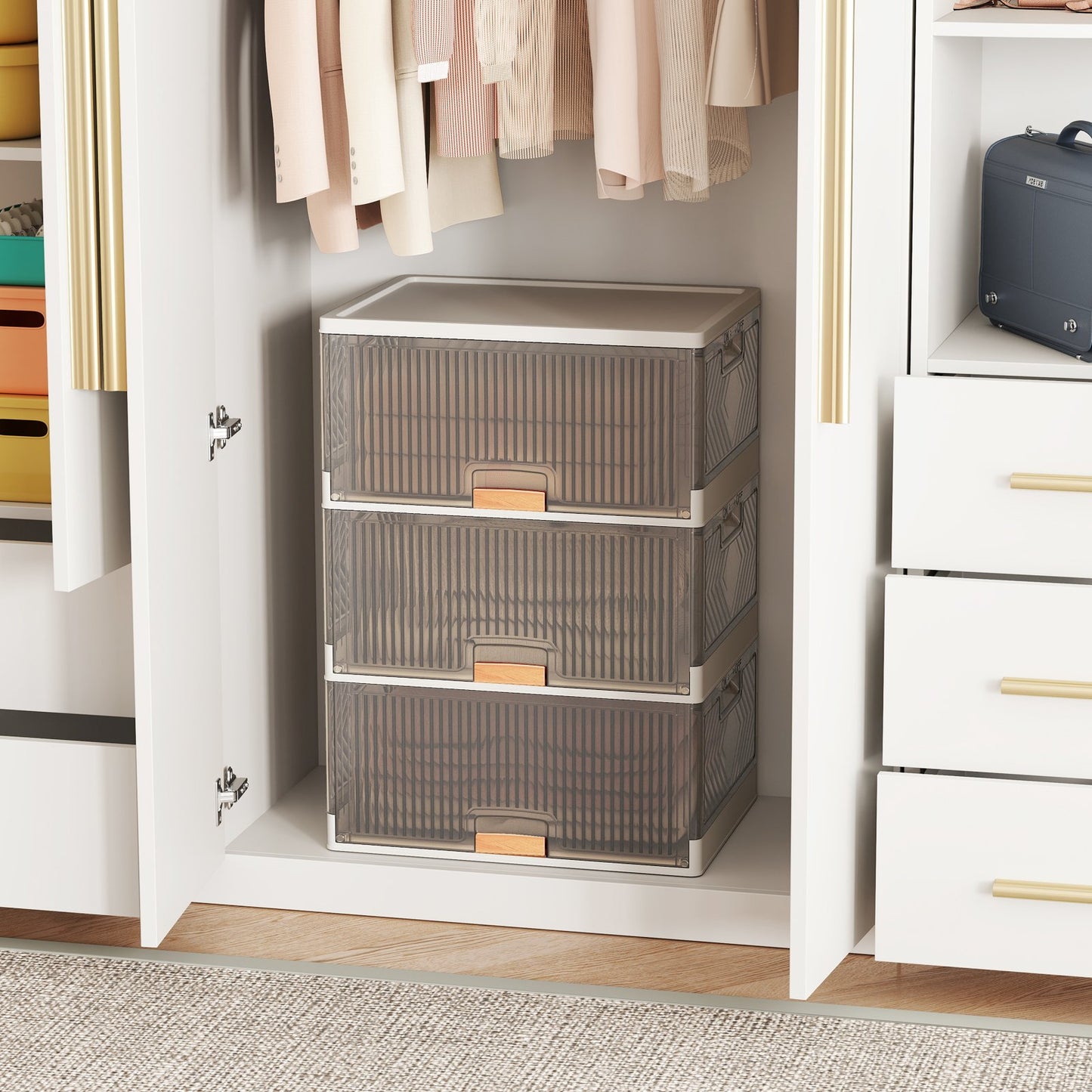 3/4/5/6-Cube Stackable Storage Bins with Detachable Wheels-4 Cube