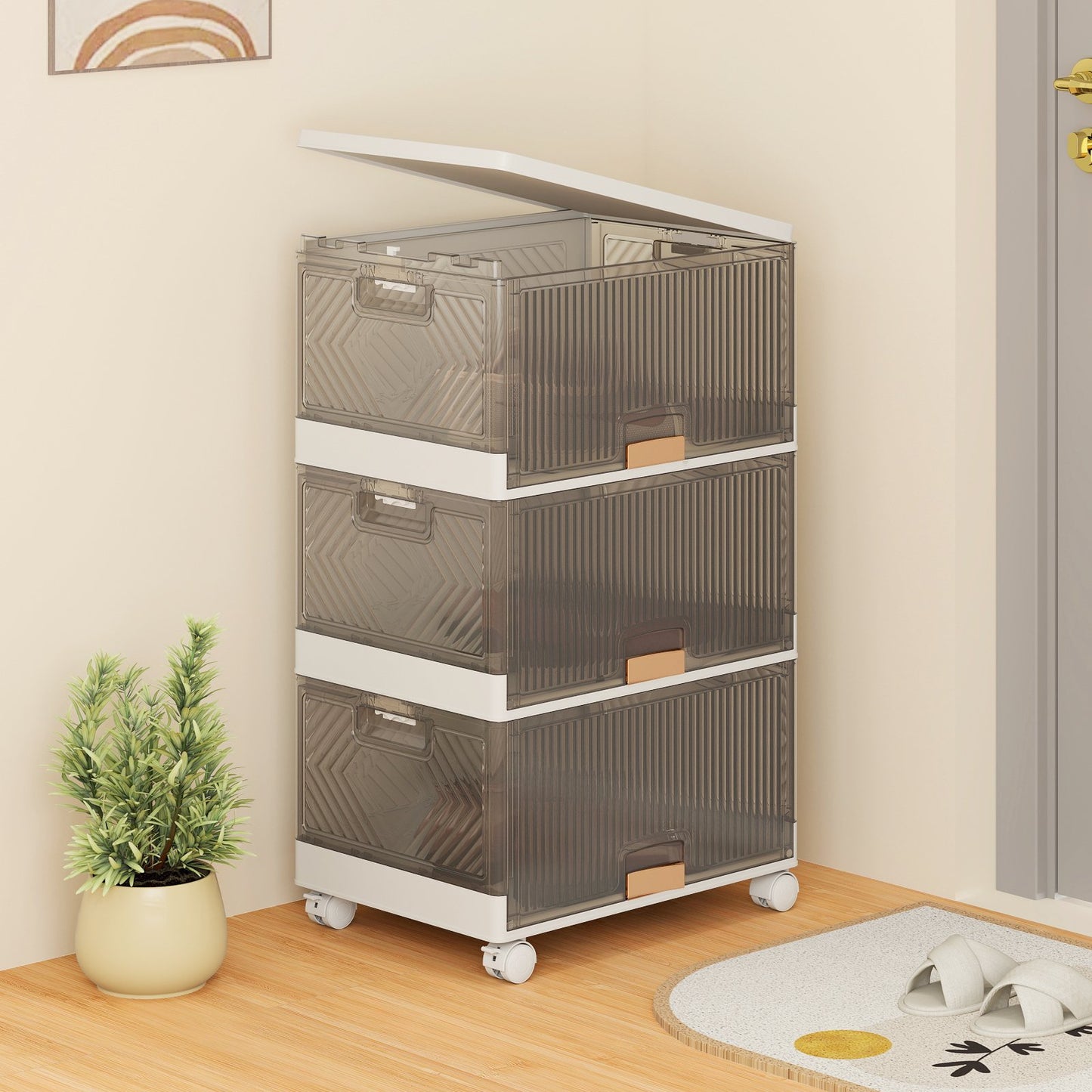 3/4/5/6-Cube Stackable Storage Bins with Detachable Wheels-4 Cube